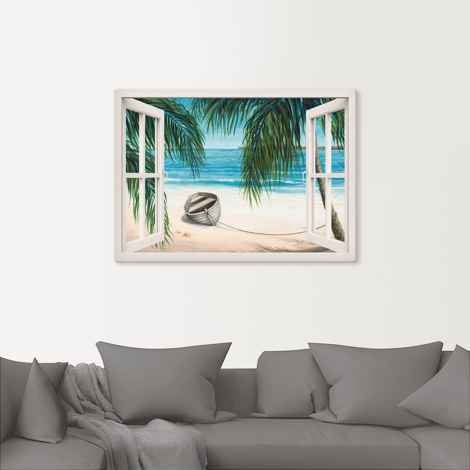 Artland Wandbild Fensterblick - St), oder Fensterblick als Leinwandbild, Größen in (1 Poster Karibik, versch. Wandaufkleber