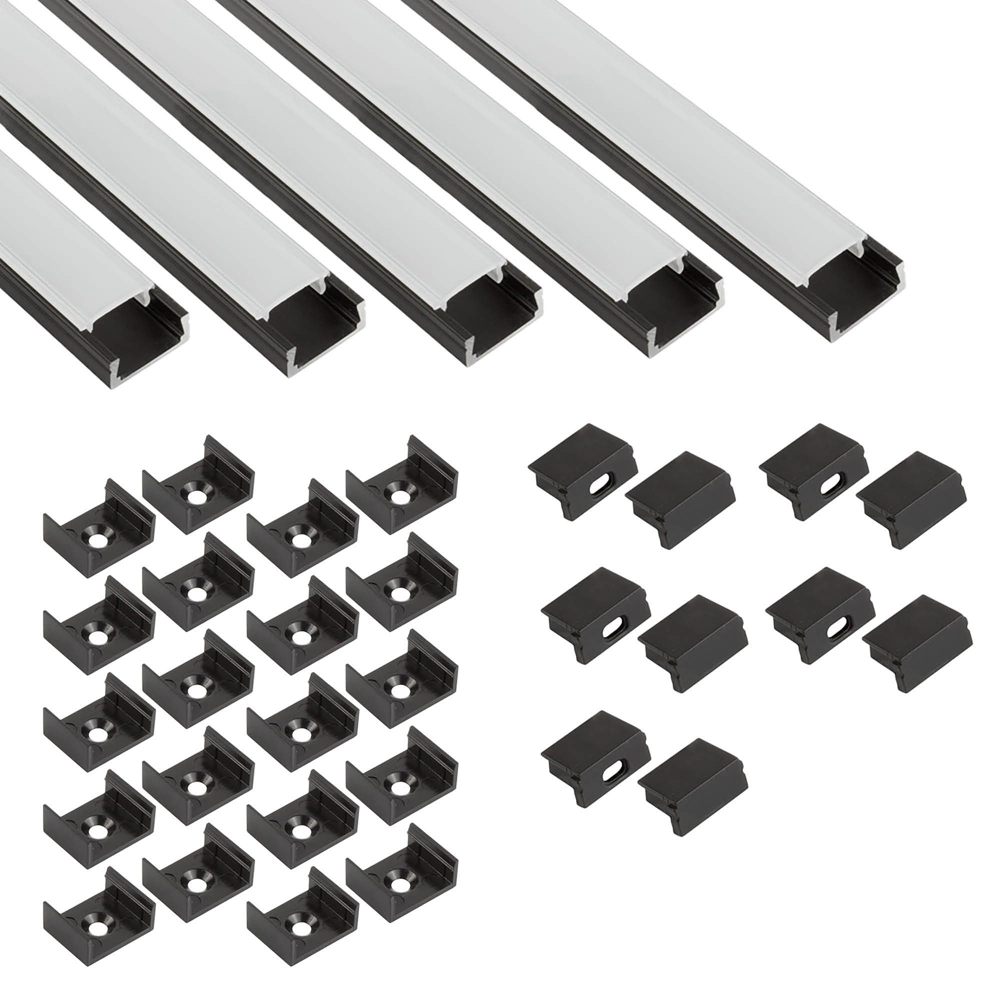 tktrading24 LED-Stripe-Profil 5x A15 LED Profil 2m - Schwarz inkl. Abdeckung, Halter & Endkappen