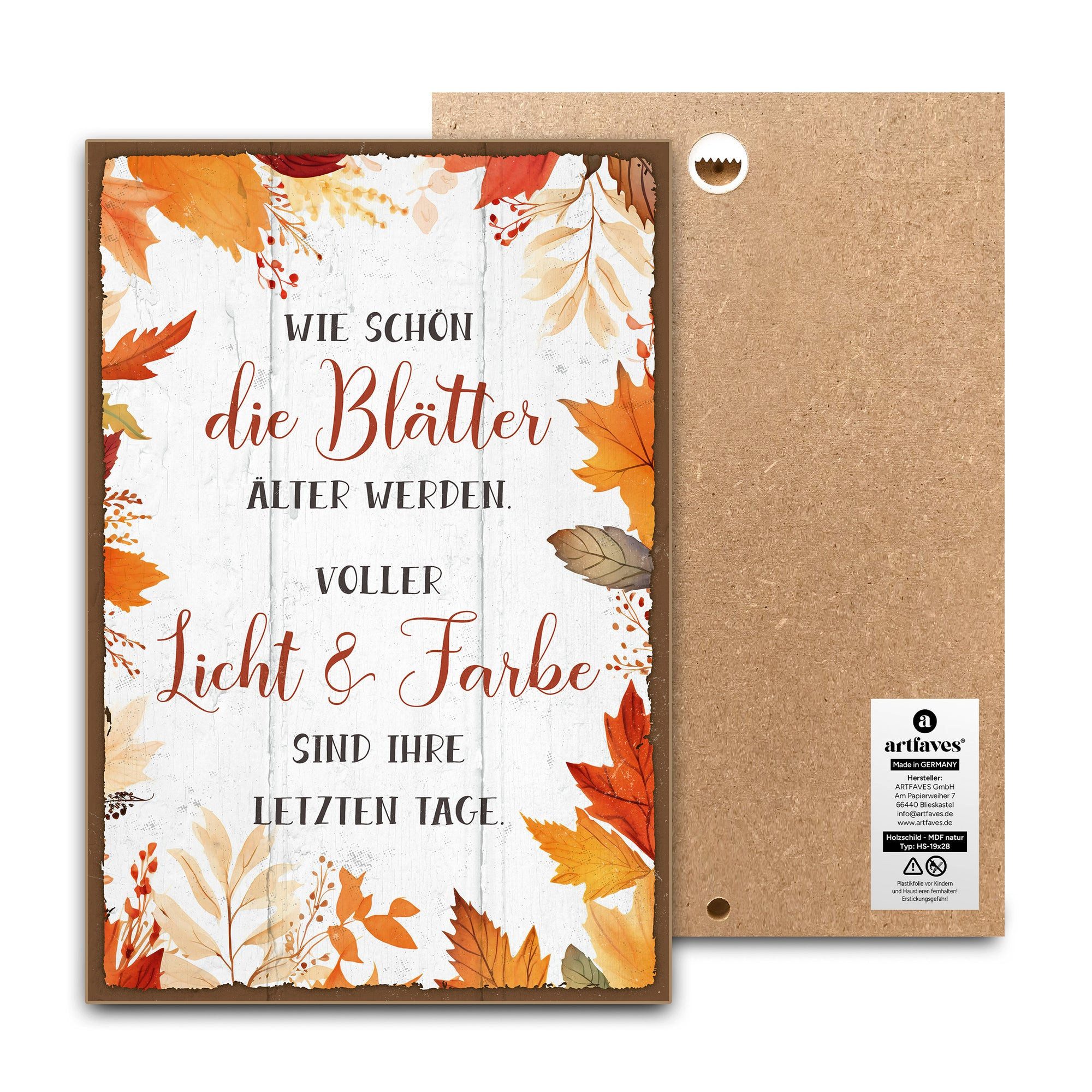 ARTFAVES Holzbild Schild mit Spruch - Wie schön die Blätter älter werden - Herbst, Herbs