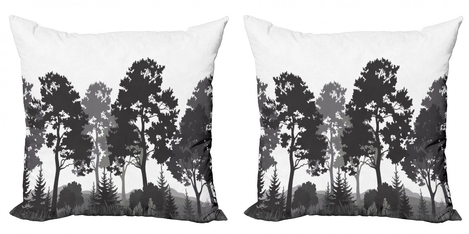Abakuhaus Kissenbezüge Wald Accent Digitaldruck, Sommer Doppelseitiger Modern Schwarz Stück), weiß und (2