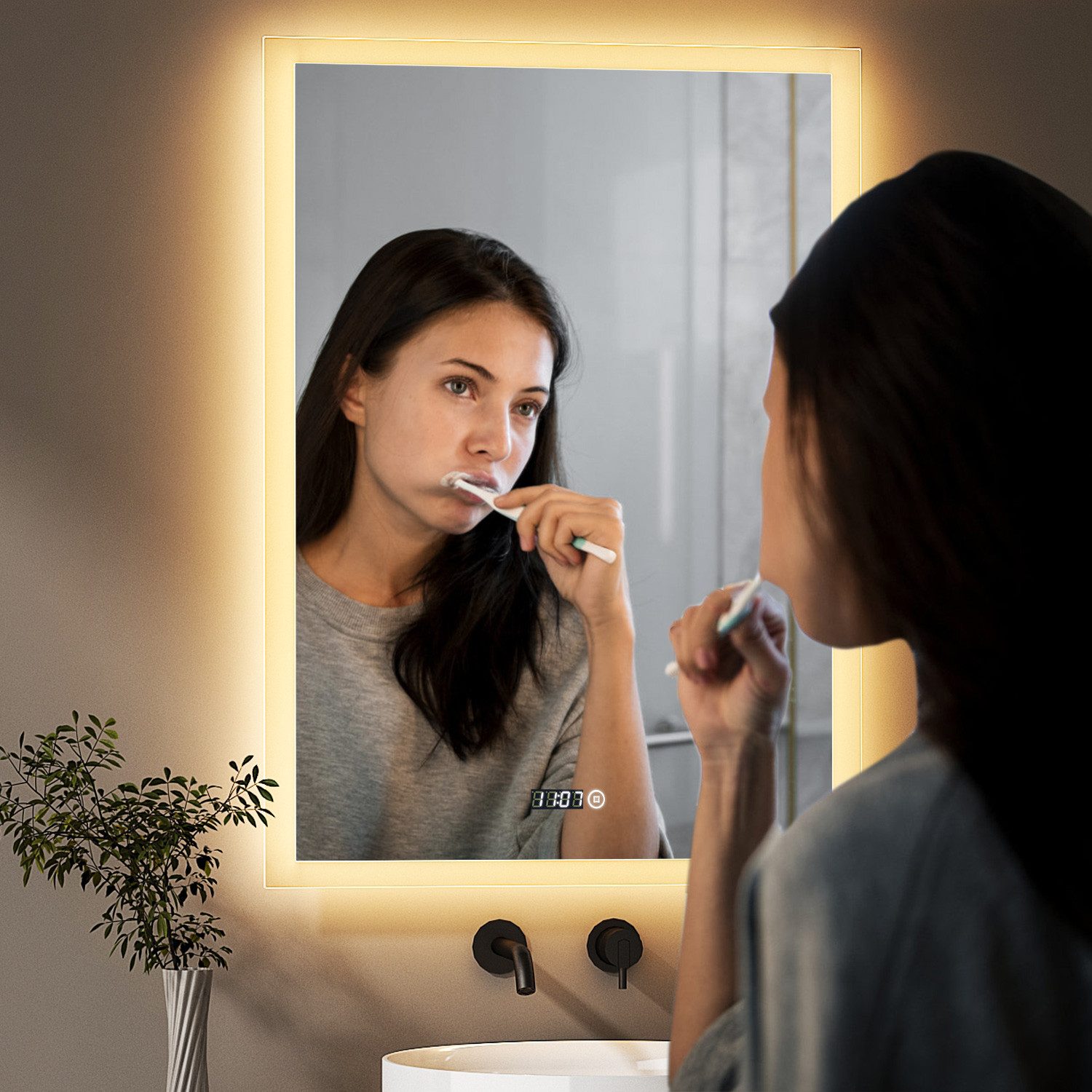 WDWRITTI Wandspiegel Led Badspiegel 50x70 mit Uhr 3Lichtfarben Dimmbar Spei günstig online kaufen