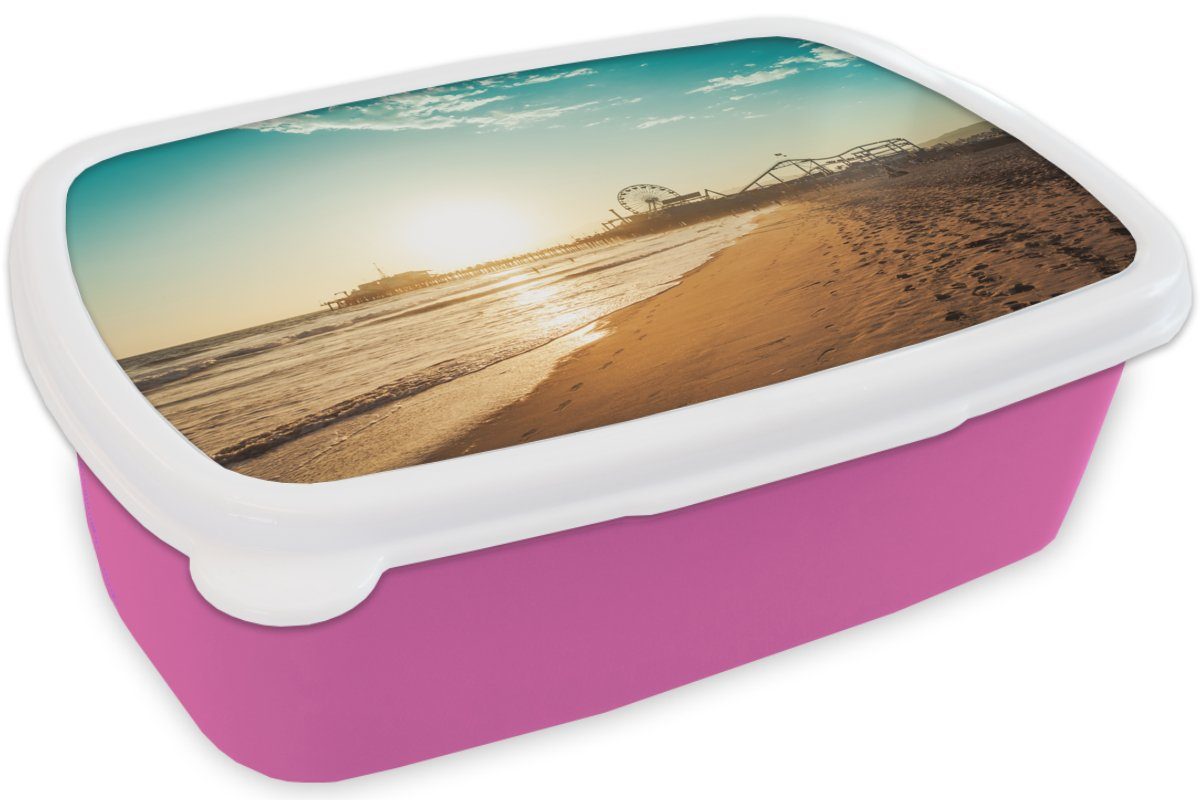 - rosa - Brotdose Lunchbox für Brotbox Mädchen, Strand Riesenrad, (2-tlg), Kunststoff, MuchoWow Snackbox, - Meer Sonnenuntergang Kunststoff Kinder, Erwachsene,