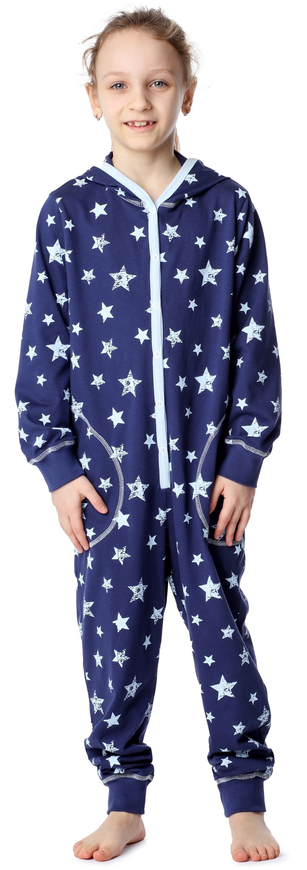 Marineblau Schlafanzug Mädchen Kapuze Merry mit Style Sterne Schlafoverall MS10-223