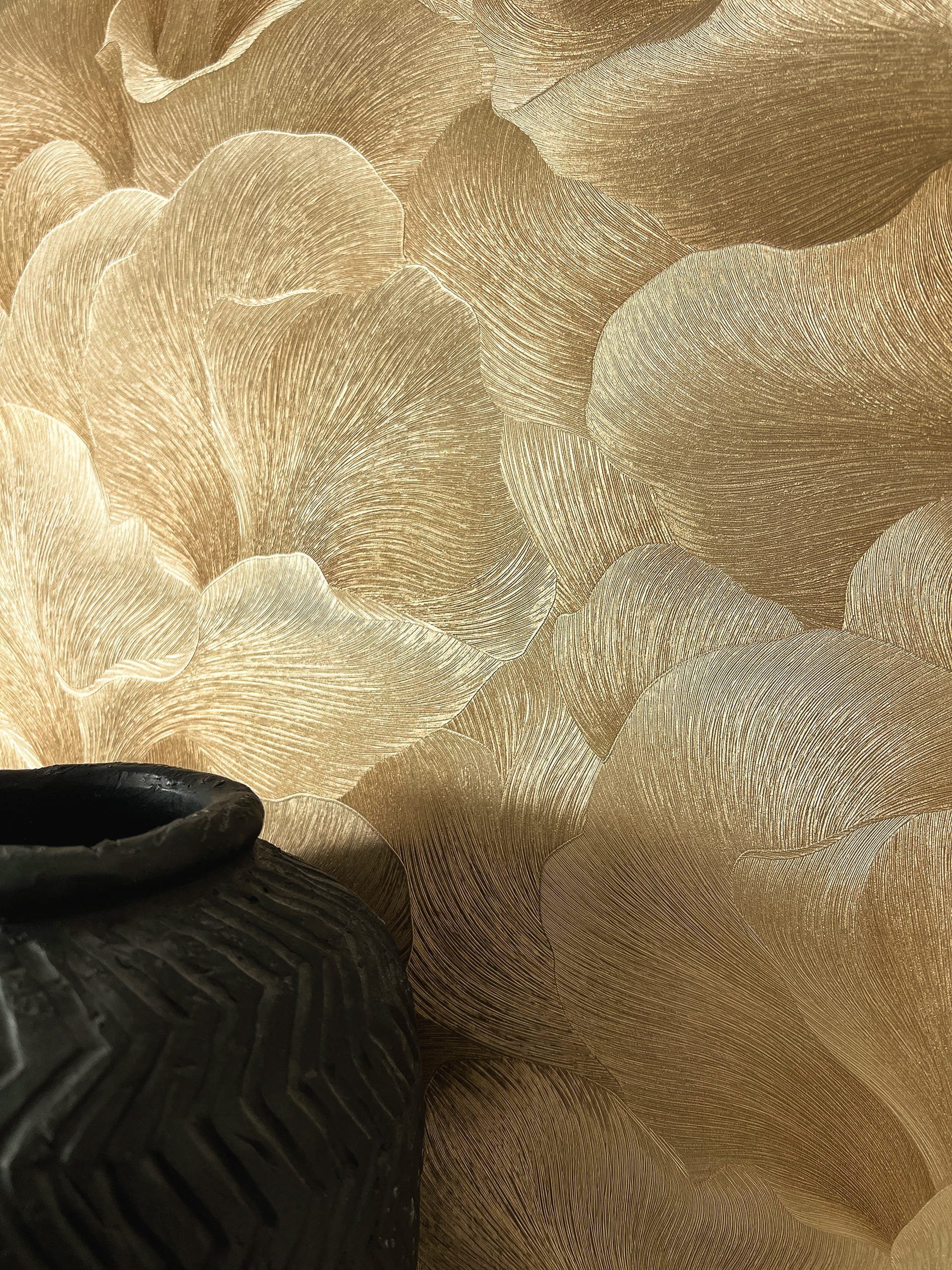 Newroom Vliestapete Diarra Gold Tapete Mustertapete Blumen, Grafik, strukturiert, Blumentapete