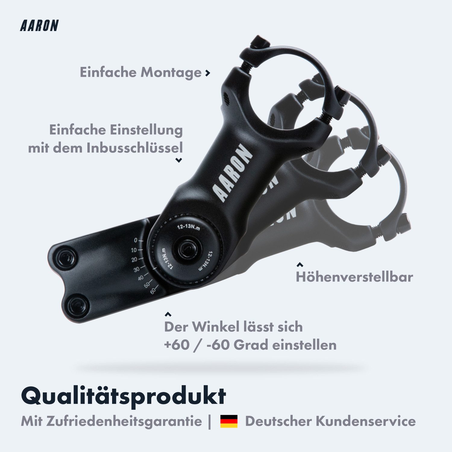 AARON Lenkervorbau Stem Flex Fahrrad Vorbau Verstellbar Aluminium MTB Trekking 31,8 mm