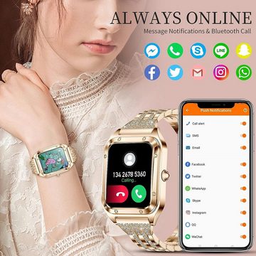 Fitonme Smartwatch (1.59 Zoll, Andriod IOS), Roségoldene Smartwatch Telefonfunktion Fitness-Tracker Wasserdicht Uhr