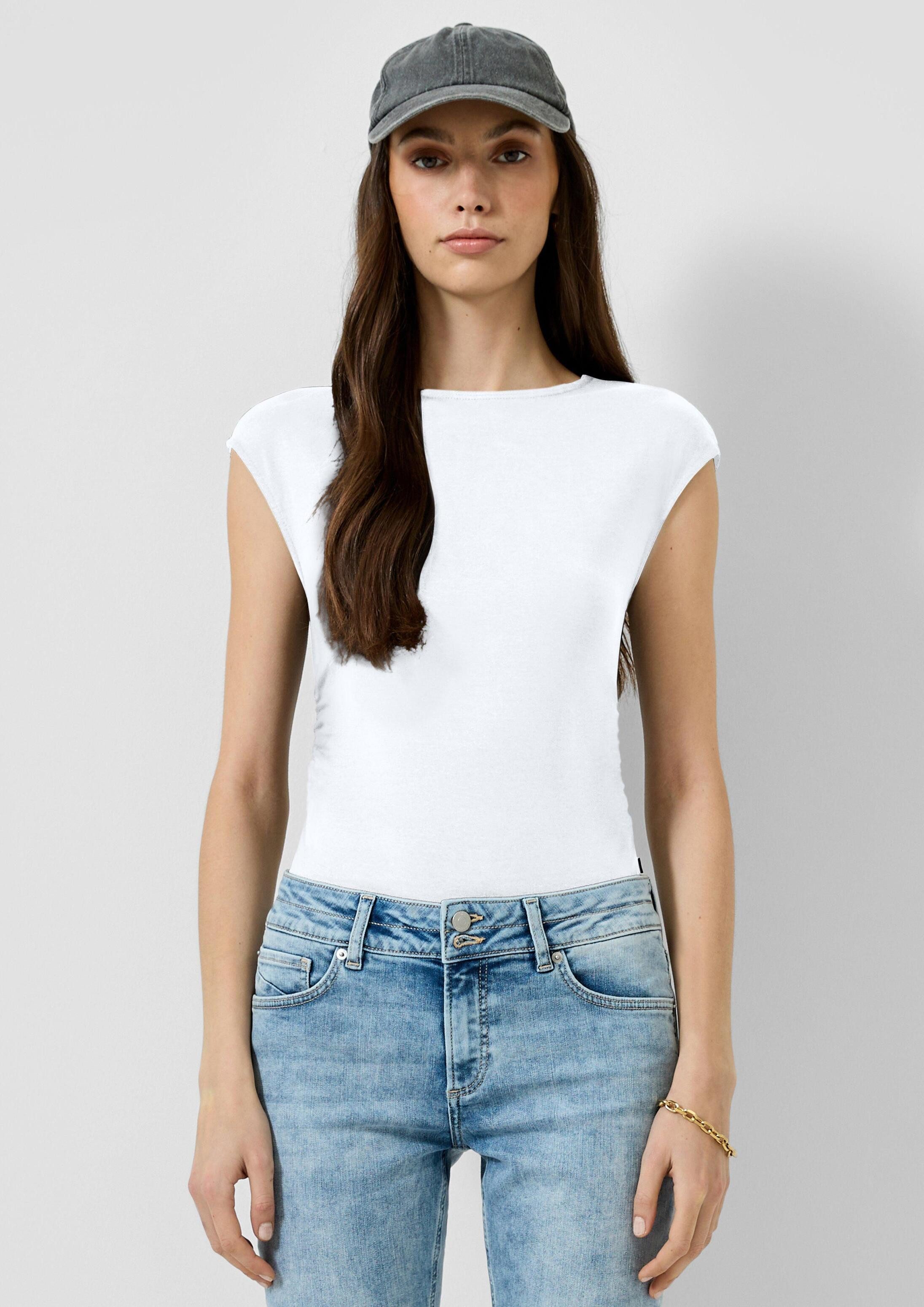 QS Kurzarmshirt T-Shirt Schmales T-Shirt mit Raffung
