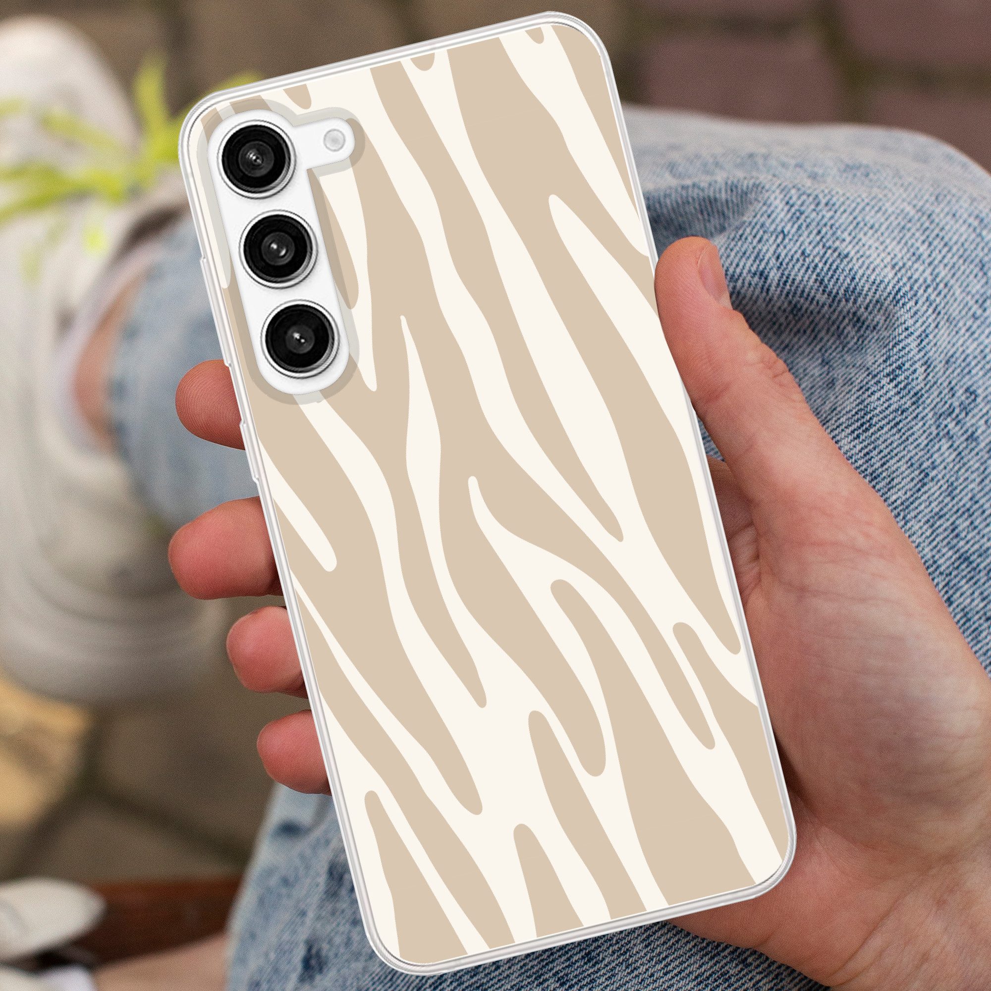 MuchoWow Handyhülle für Samsung Galaxy S23 Plus Zebramuster - Beige - Weiß - Tiermuster, Phone Case, Silikon, Schutzhülle Dünn