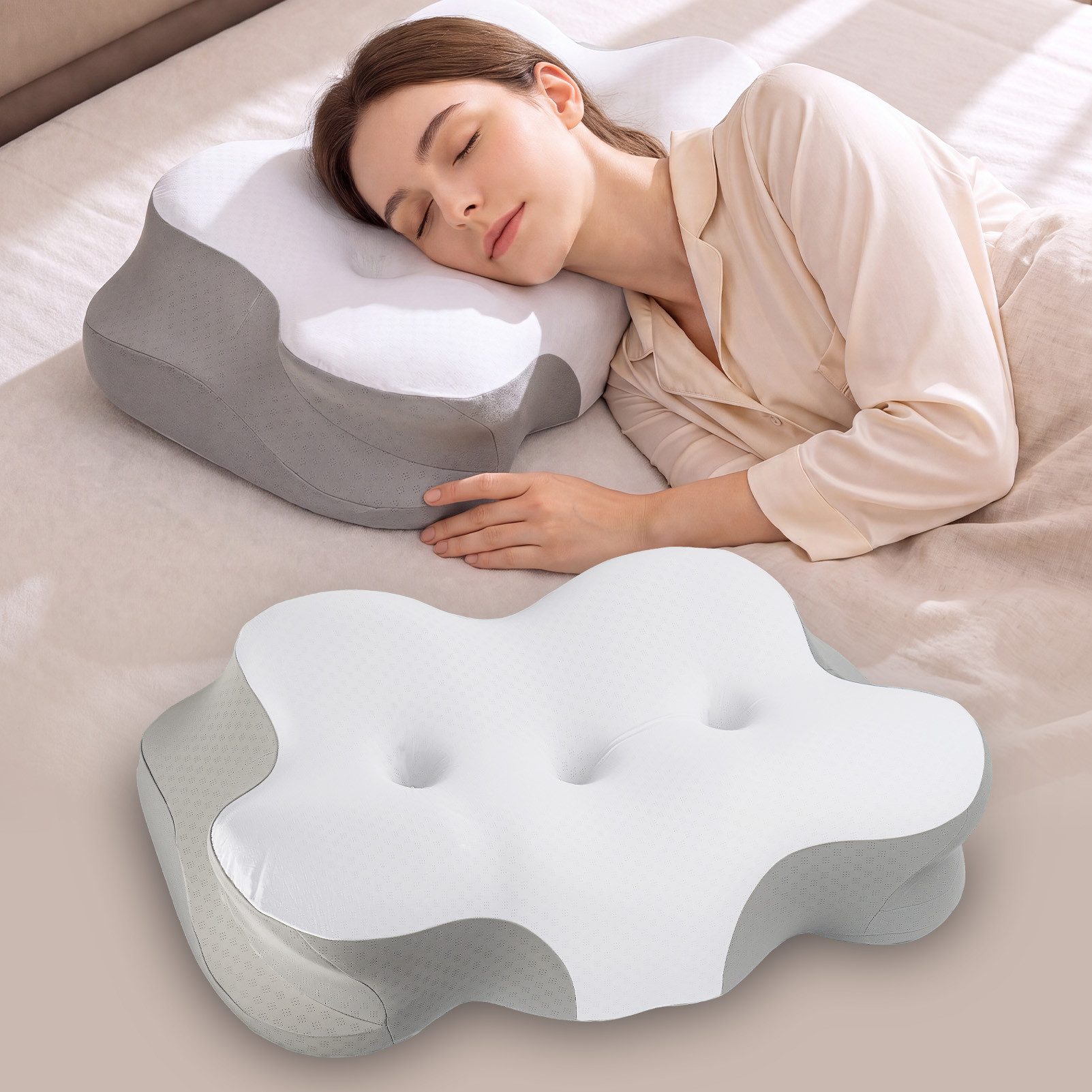Esun Kopfkissen Kissen Nackenkissen Orthopädisches Ergonomisches Memory Foam, Füllung: 100% Memory Foam, Seitenschläfer, Bauchschläfer, Rückenschläfer, Set, Nackenstützkissen Orthopädisches aus hochwertigem, Anti-Schnarch Ergonomisches Nackenstützkissen