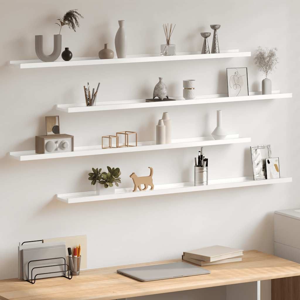furnicato Wandregal Praktisches MDF 115x9x3 cm Hochglanz-Weiß, 4-tlg., Stabile Wandbord-Ablage für Deko und Bücher im Set aus 4 Stück