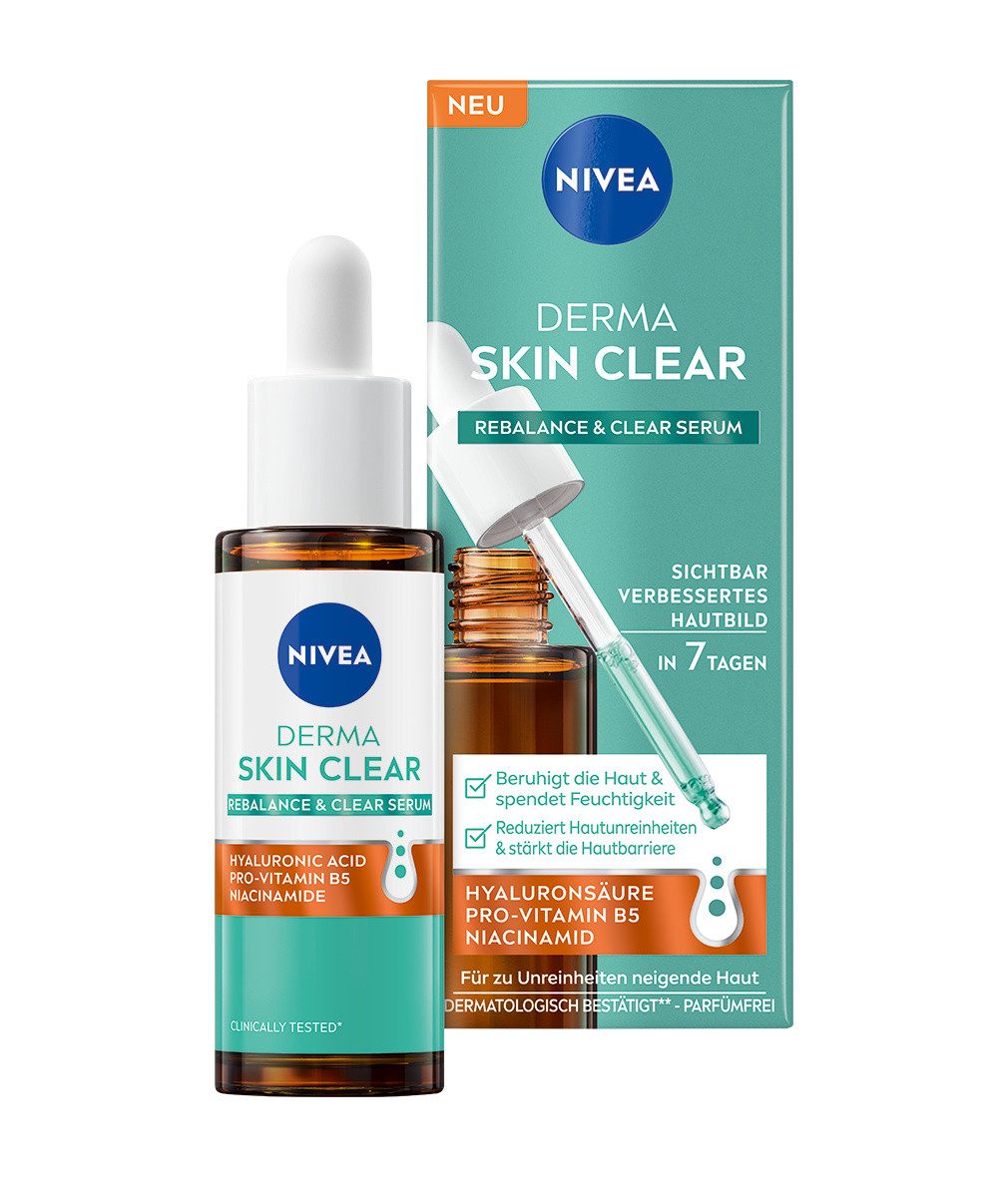 Nivea Gesichtsserum Derma Skin Clear Regenerate & Clear Serum 30ml, 1-tlg., mit Hyaluronsäure, Pro-Vitamin B5 und Niacinamid
