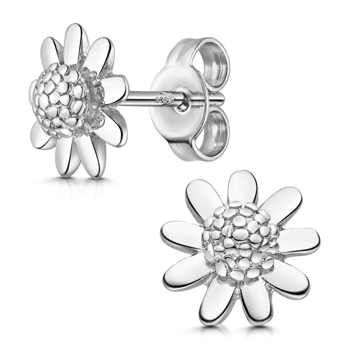 Materia Paar Silber, rhodiniert Sterling Ohrstecker 925 Silber SO-7, Blumen Gänseblümchen