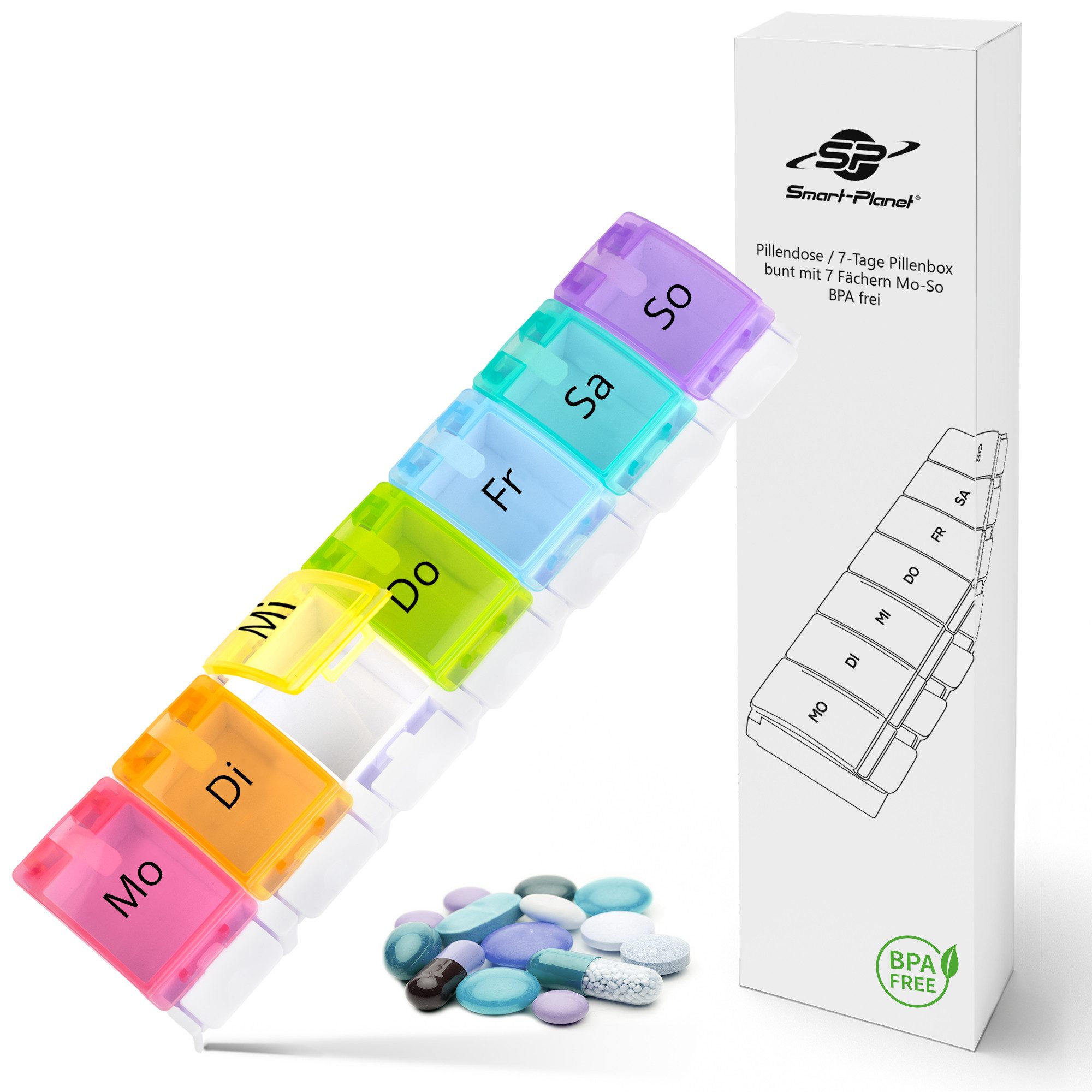 Smart-Planet Pillendose Pillendose 7 Tage– Seniorenfreundliche Medikamentenbox mit Wochentagen