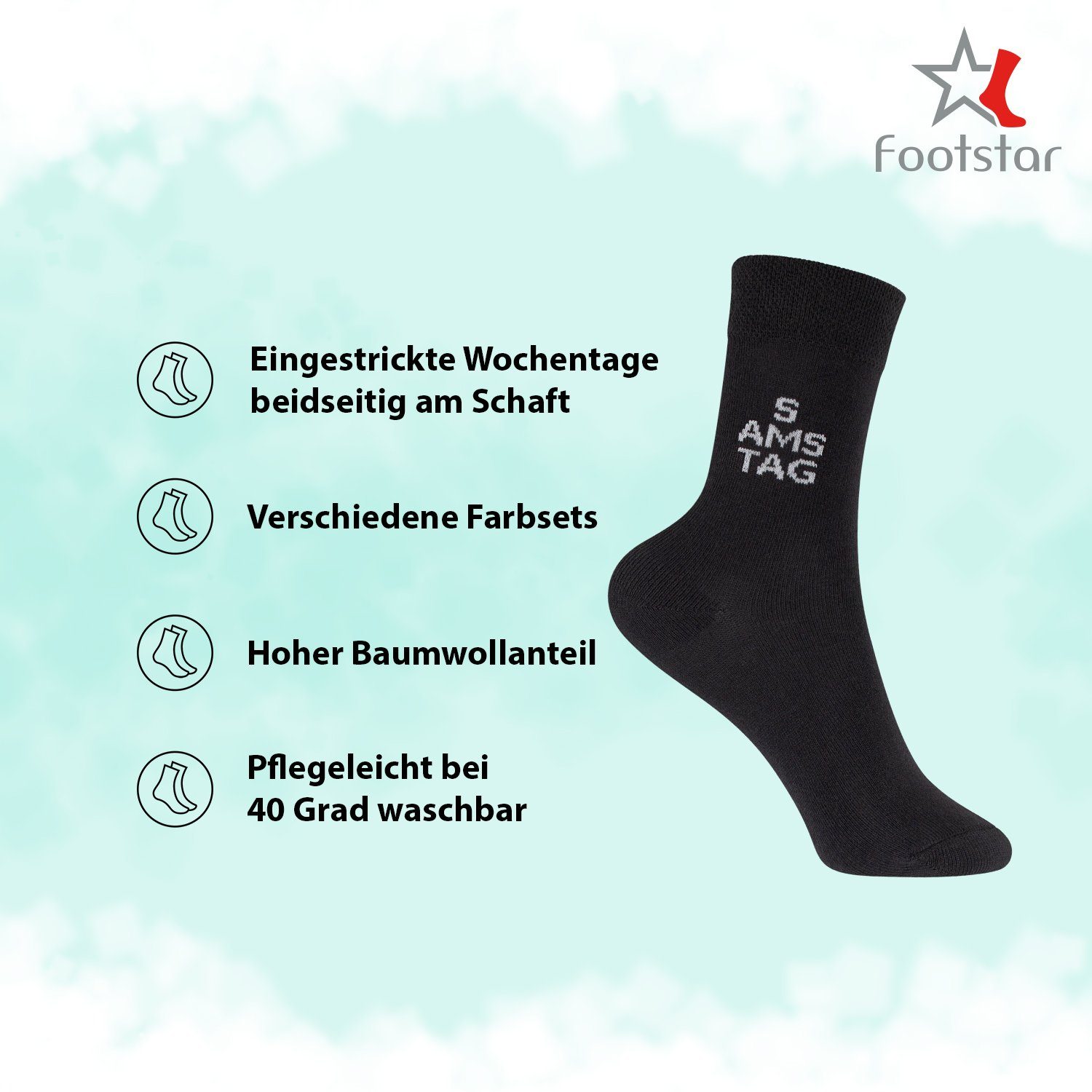Footstar Freizeitsocken Kinder Wochentage Socken (7 Paar) für Jungen & Mädchen