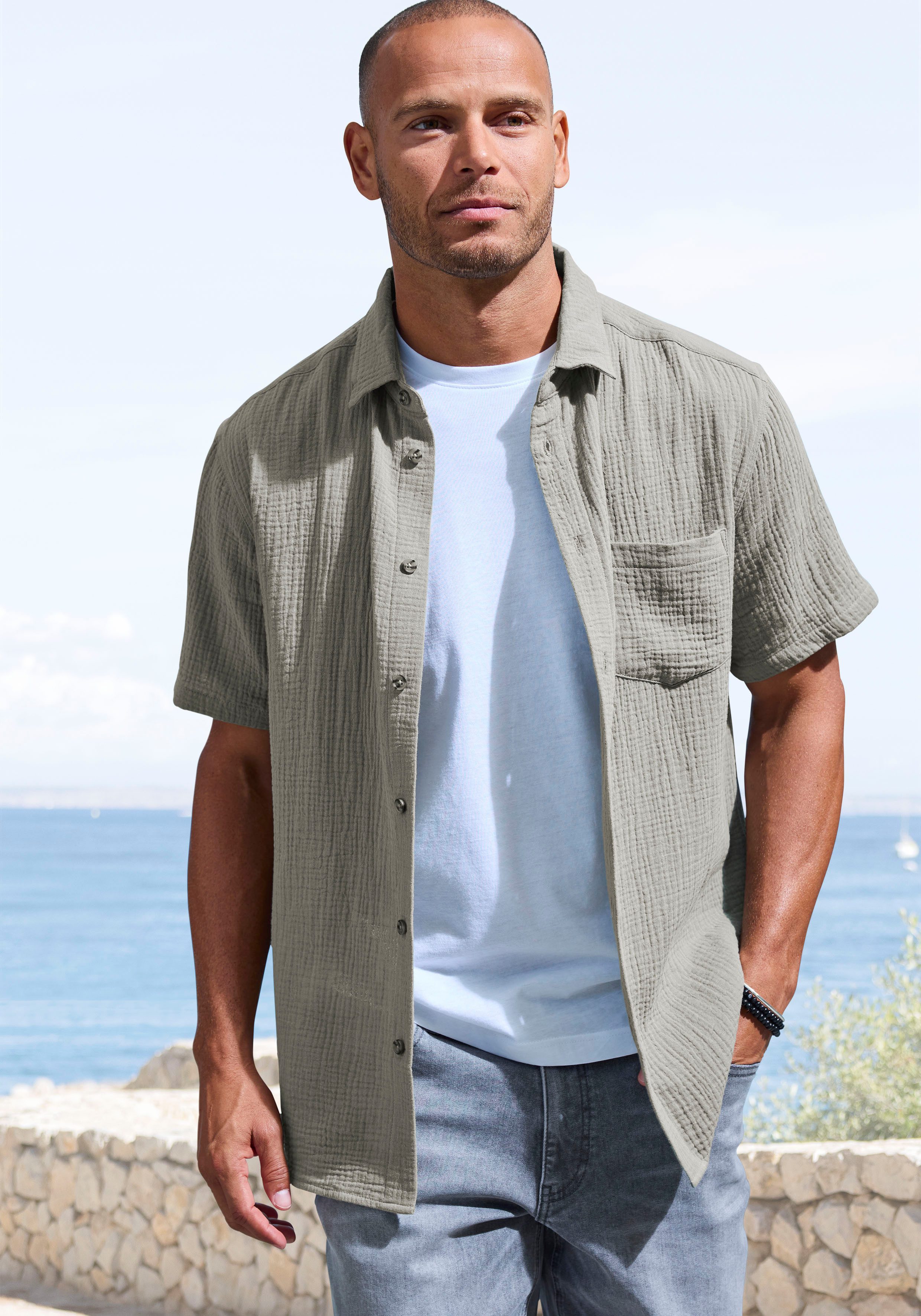 Beachtime Kurzarmhemd Regular fit Kurzarm, Freizeithemd aus Musselin-Ware