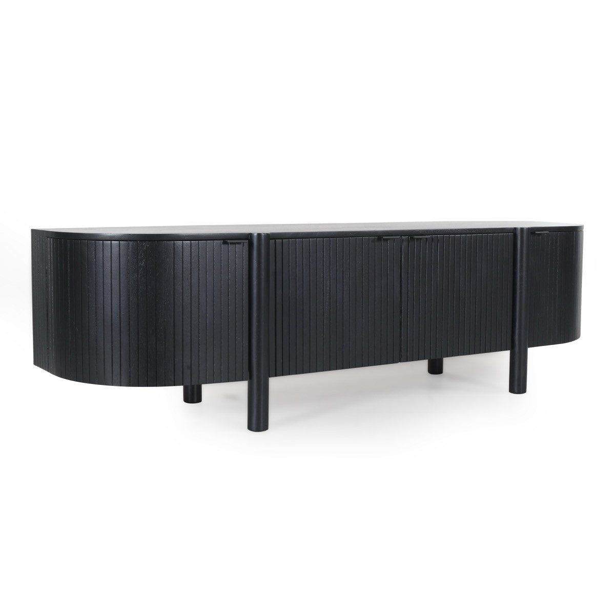 CASA DOMA Lowboard Tarifa, TV-Unterteil, Mangoholz massiv, schwarz, Lamellen-Optik, 4 Türen, Kabeldurchlässe, Stauraum, robust, pflegeleicht