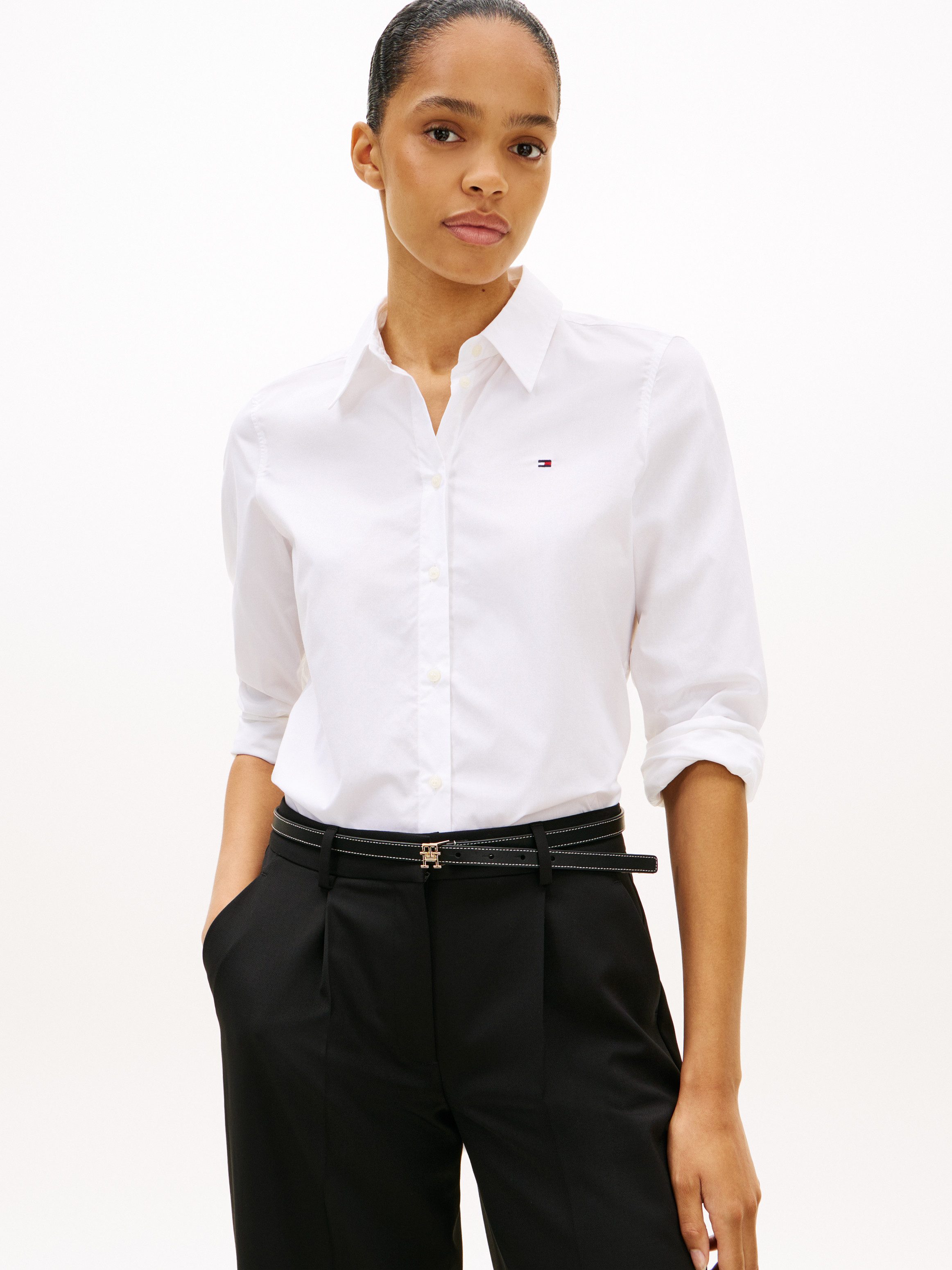 Tommy Hilfiger Hemdbluse STRETCH REGULAR LS SHIRT mit gesticktem Tommy Hilf günstig online kaufen