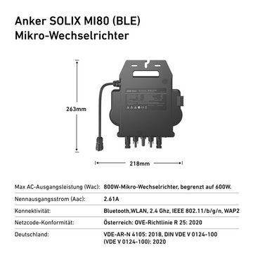 Anker Wandler ANKER SOLIX MI80 800W Mikrowechselrichter mit Schuko Kabel, (Set, 5m Schukokabel inklusive), Effizienz 97,3%, kostenloses OTA Update