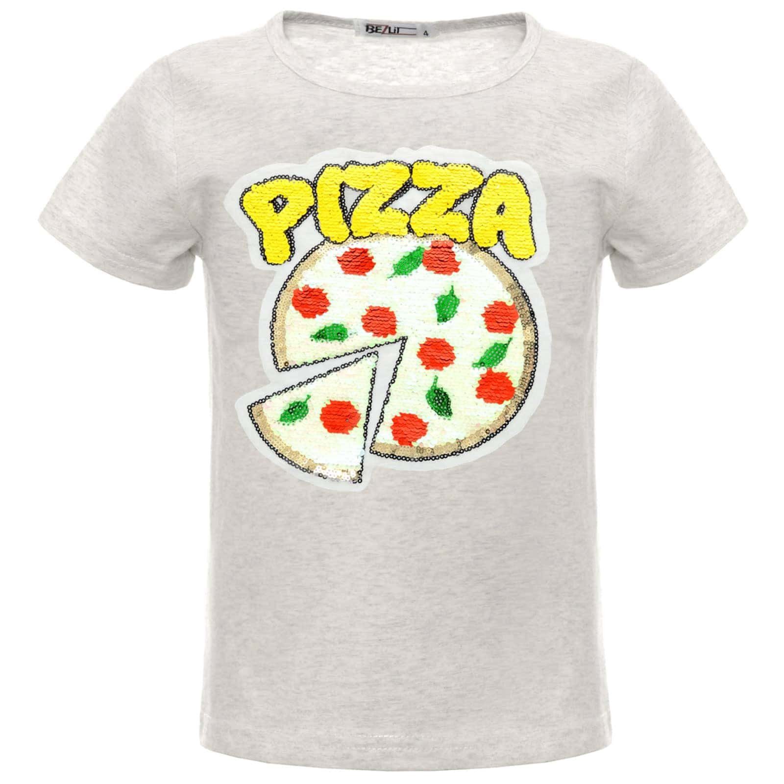 BEZLIT Paillettenshirt Mädchen T-Shirt Wende Pailletten mit PIZZA Motiv (1-tlg) mit Wendepailletten Grau | T-Shirts