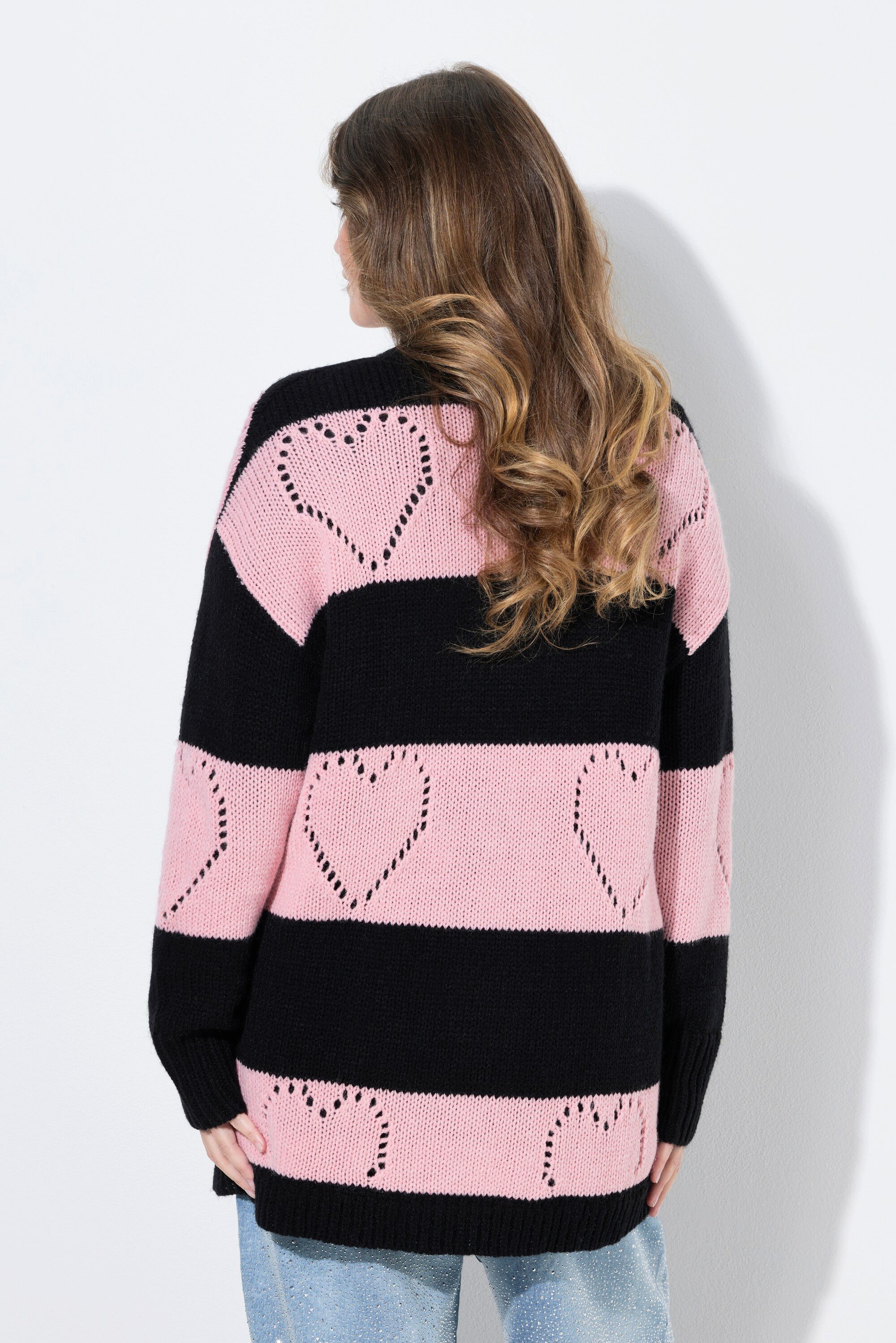 MIAMODA Strickjacke Strickjacke Regular Fit Blockstreifen Herz-Muster