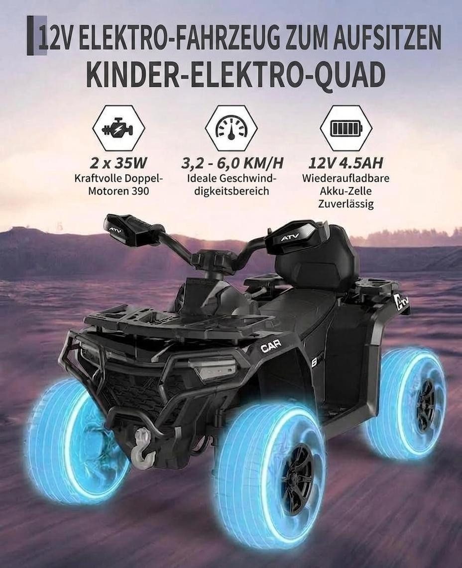 GarveeMore Elektro-Kinderauto 12V Kinder Elektro-Quad ab 3 Jahren mit Doppelmotor & Fernbedienung