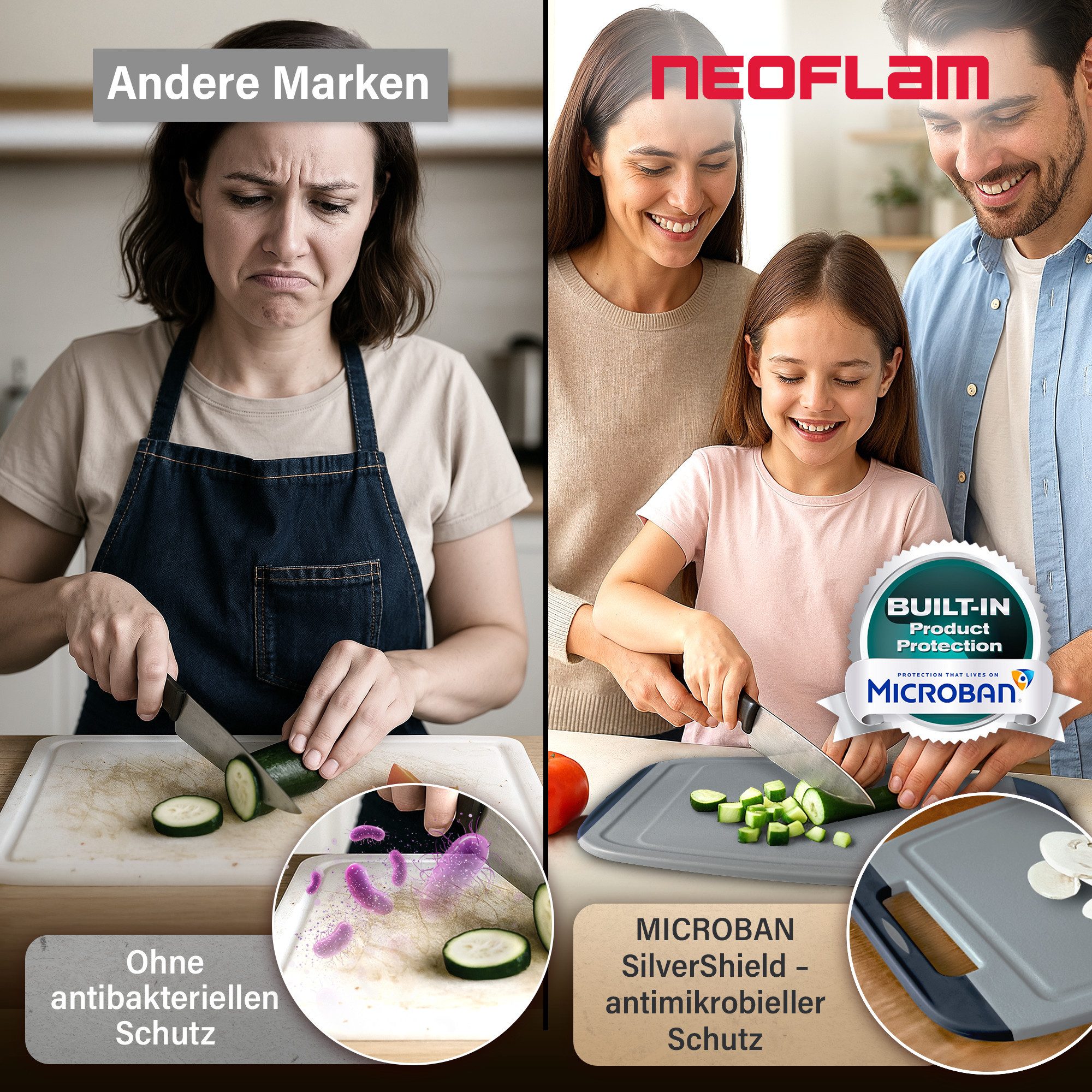 NEOFLAM® Schneidebrett BiJu Antibakterielles Frühstücksbrettchen Set, 4tlg. - Grau/Schwarz, Kunststoff (PP), (4-St) – Bild 5 von 5