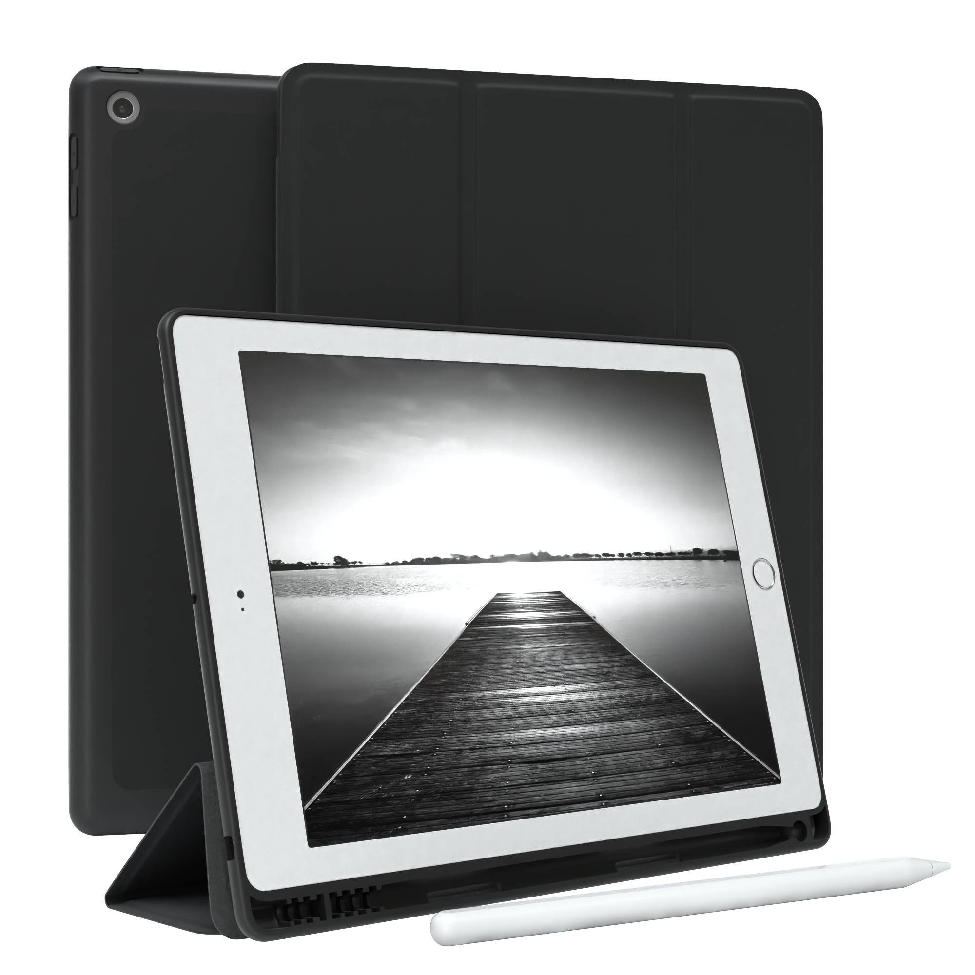 EAZY CASE Tablet-Hülle Penholder Smartcase für iPad 2017/2018 5./6. Gen. 9,7 Zoll, Hülle Schutzhülle mit Sleep Wake Up Funktion Etui zum Klappen Schwarz