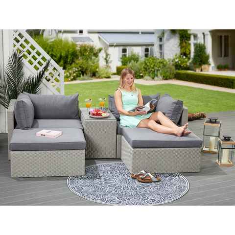 KONIFERA Gartenlounge-Set Dallas, (Set, 13-tlg., 2xSessel, 2xHocker, 1xTisch 70x40x51cm,inkl. Auflagen,Stahl/Polyratten), Balkonset, Loungeset, verschiedene Stellmöglichkeiten