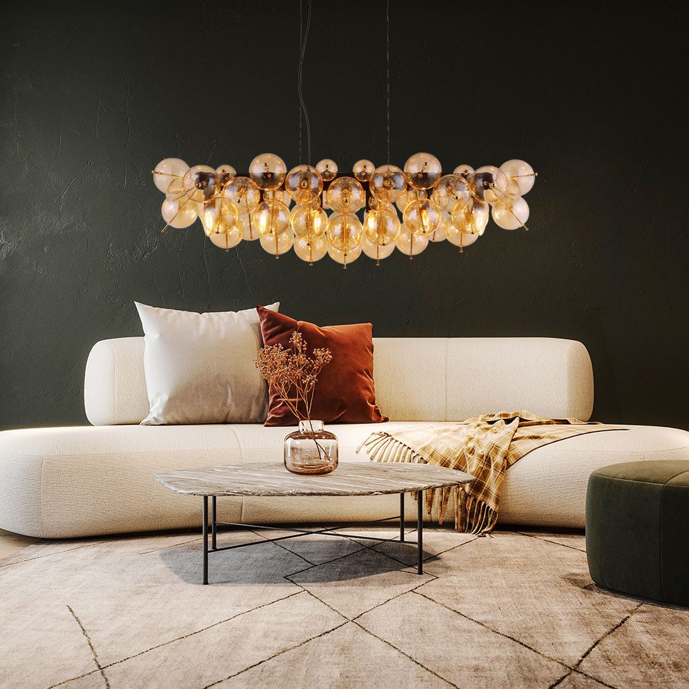 GLOBO LIGHTING Hängeleuchte, Leuchtmittel nicht inklusive, Pendelleuchte Hängelampe Esszimmerleuchte 6-Flammig Glaskugeln amber