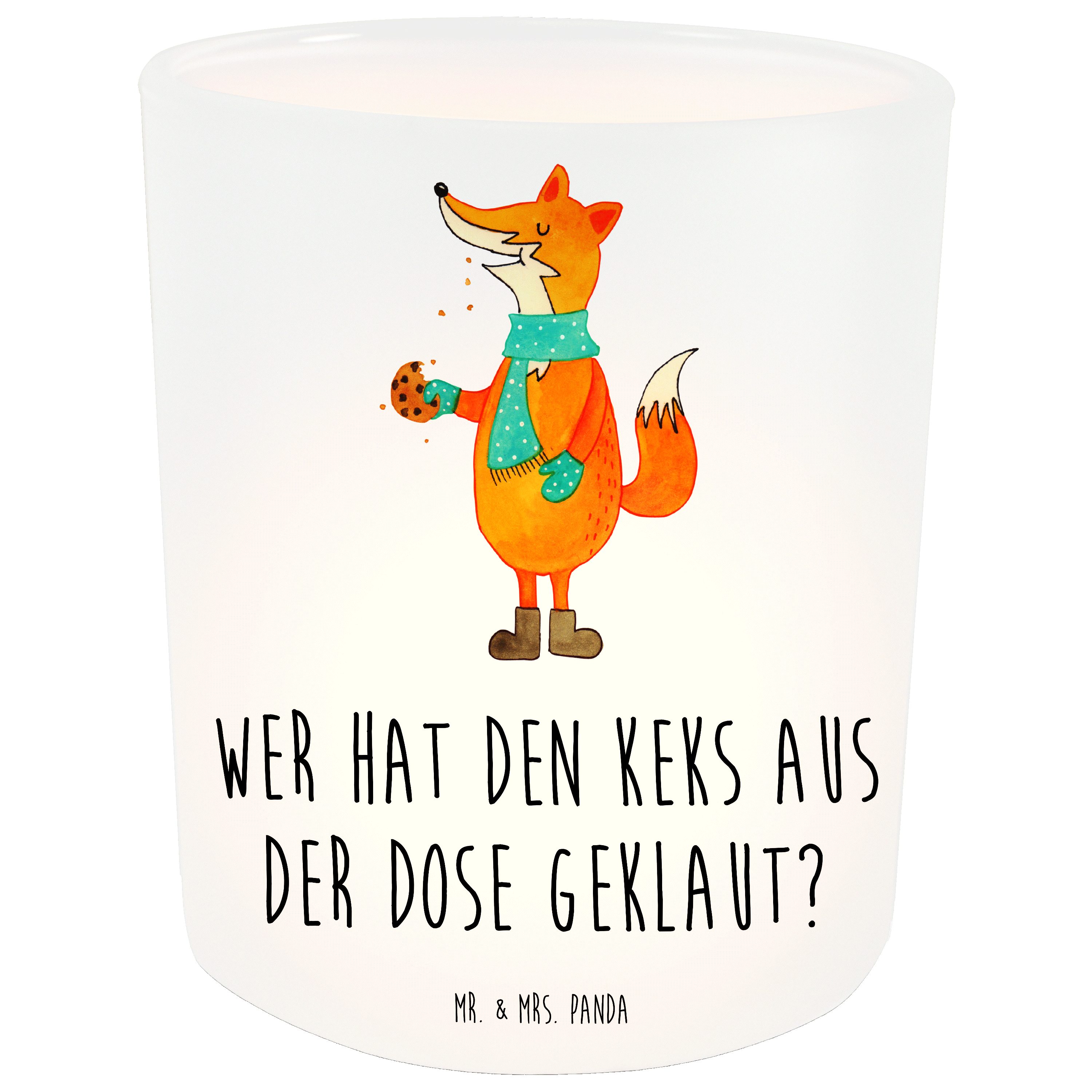 Mr. & Mrs. Panda Windlicht Fuchs Keksdose - Transparent - Geschenk, Teelichtglas, Winter, Teelic (1 St)