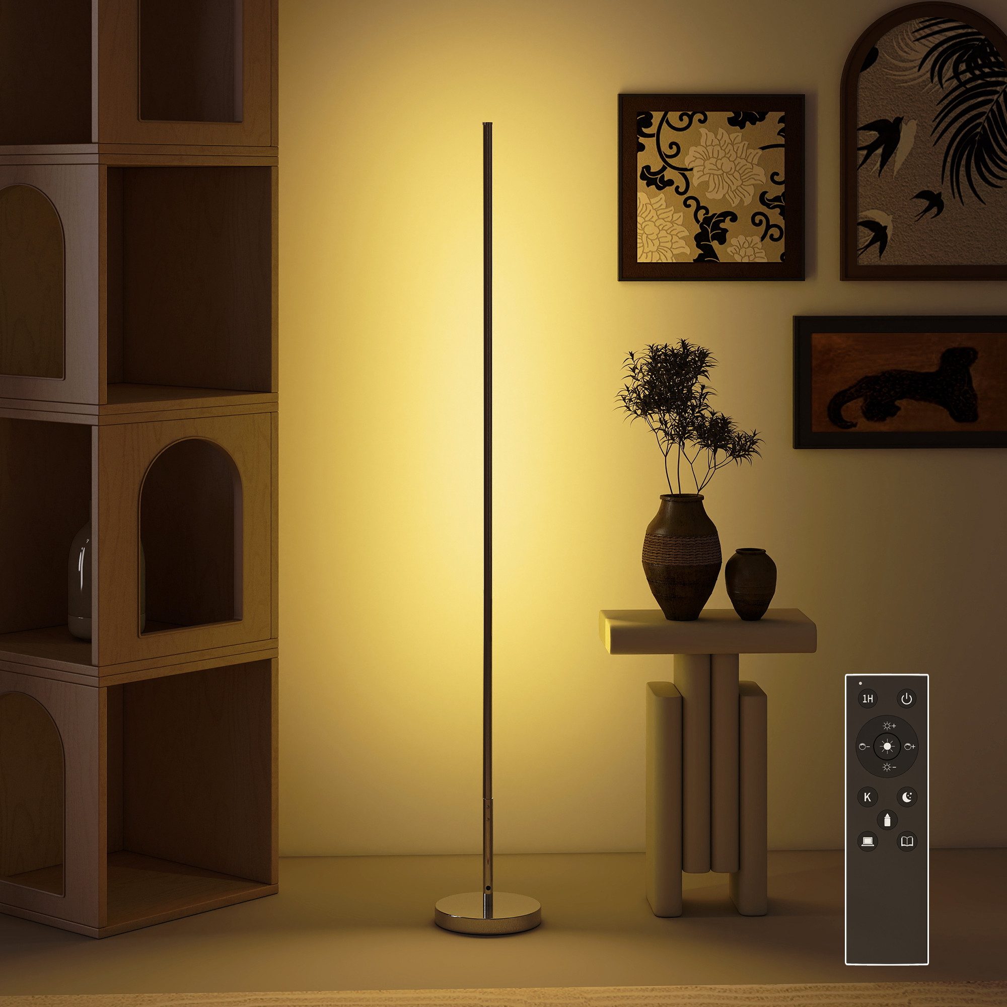 HOMCOM Stehlampe Wohnzimmer Stehlampe mit Fußschalter, Dimmfunktion, Farbwechsel, mehrere Helligkeitsstufen, Timer, LED fest integriert, Farbwechsler, Warmweiß, Kaltweiß, Moderner, dimmbarer LED-Stehleuchte mit Fernbedienung