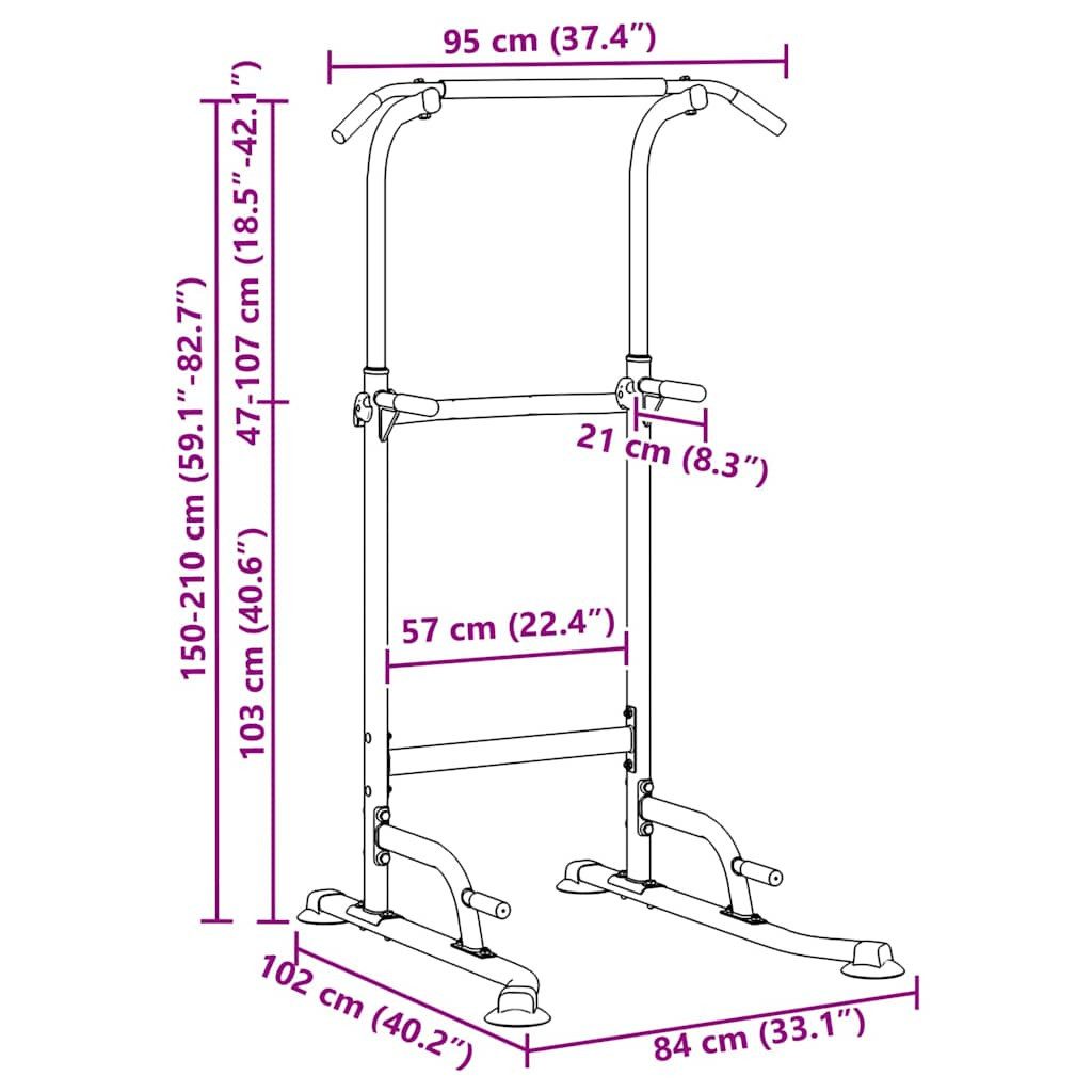 vidaXL Hantel-Wandhalterung Power Turm Dip Station Schwarz 102 x 95 x 210 cm, (1-St)