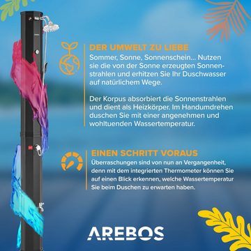 Arebos Solardusche 60 L, mit Handbrause & Thermometer, Wassertemperatur bis zu 60°C (Schwarz)