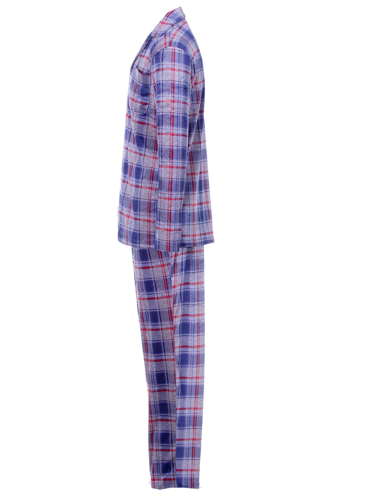 Henry Terre Pyjama Kent Langarm - Velour Karo Design Hemdkragen durchgeknöpft – Bild 4 von 5