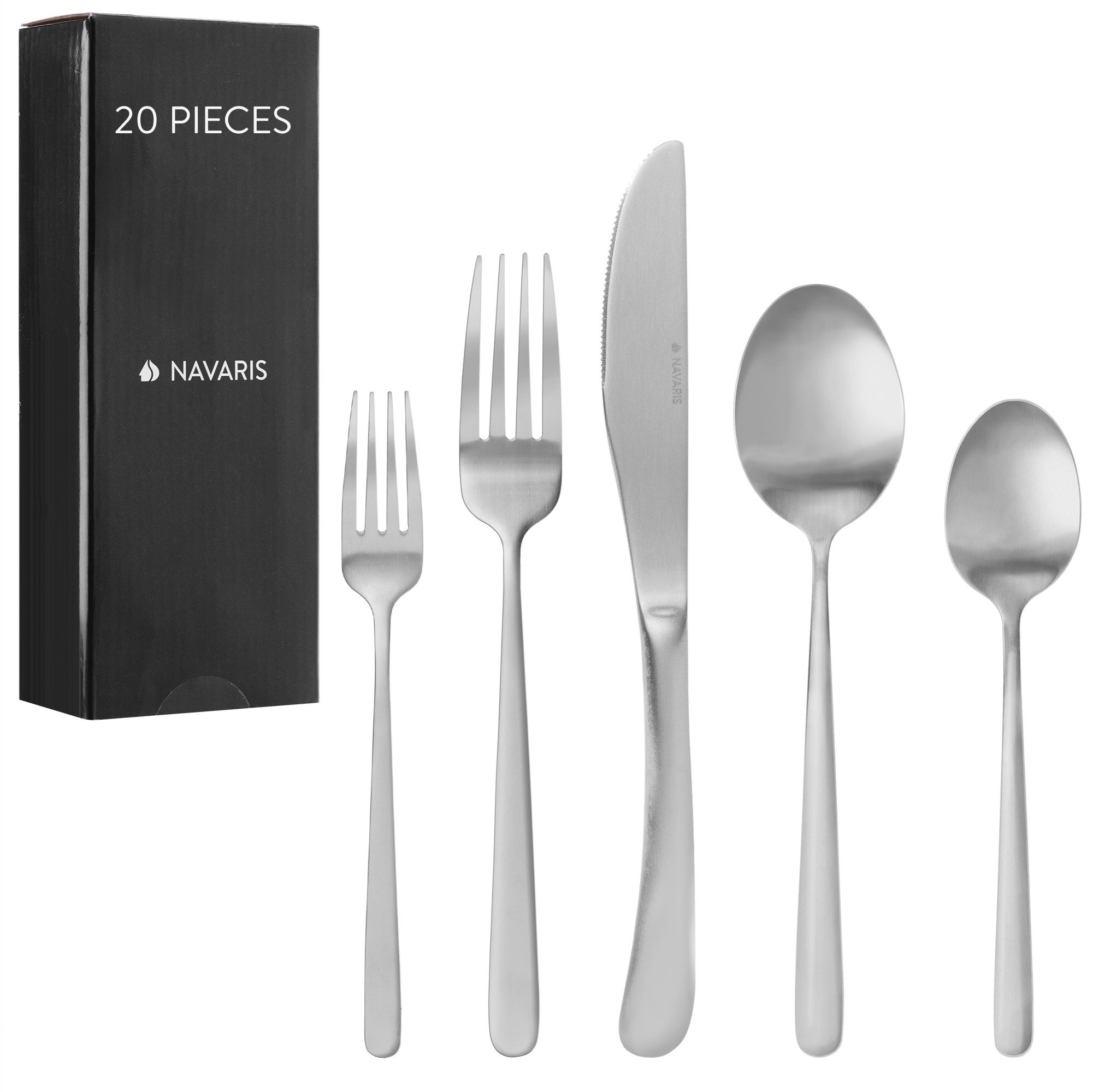 Navaris Besteck-Set Besteck Edelstahl 18/0 - Ложки Ножи und Gabel Set - Cutlery Set (20-tlg), Edelstahl, Edelstahl Besteck Set 4 Personen - 20-teiliges Besteckset matt