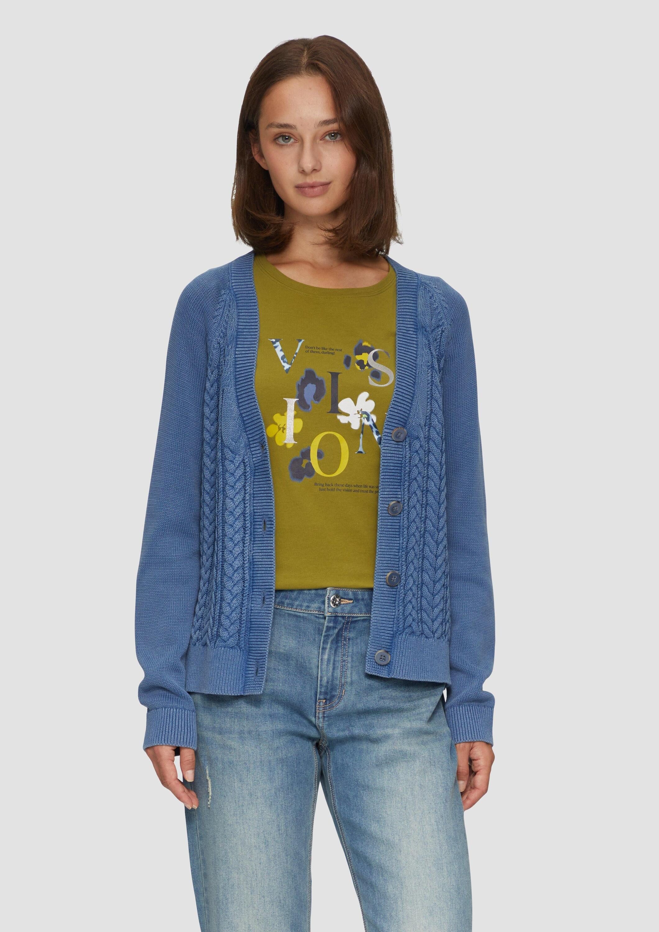 s.Oliver Cardigan Strickjacke Baumwollcardigan mit Zopfmuster
