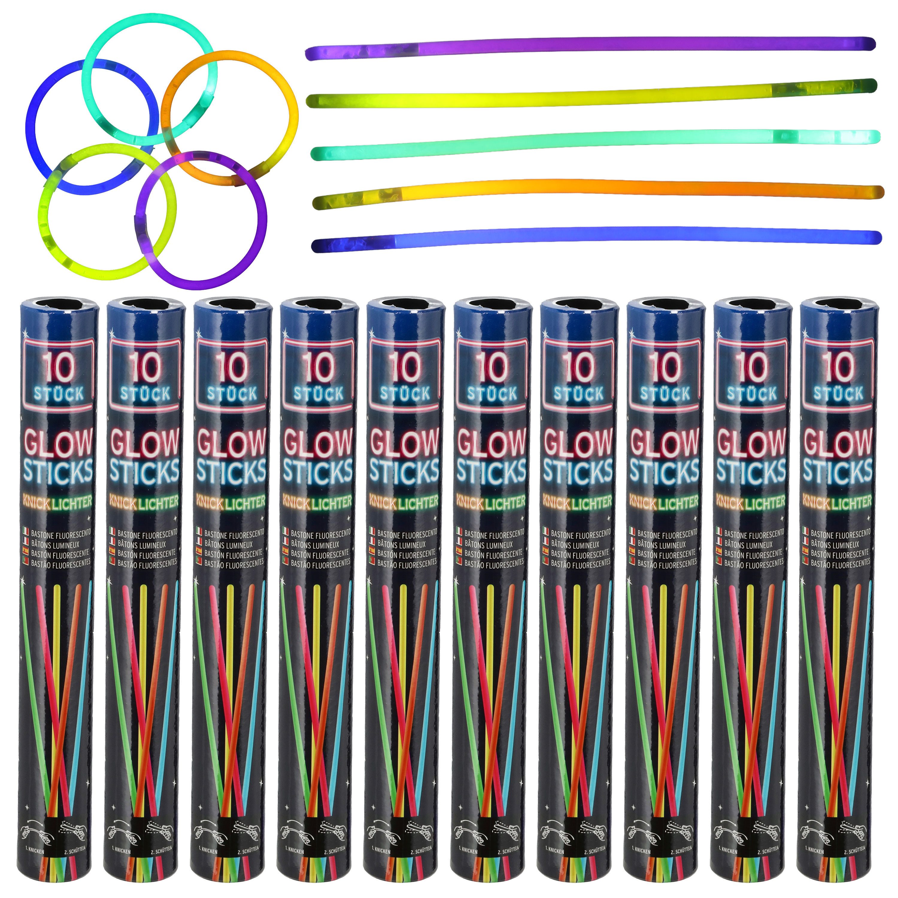 CEPEWA Knicklicht Knicklichter 10er Set Pappröhre 5 Neon-Farben H20cm PE 10 Konnektoren