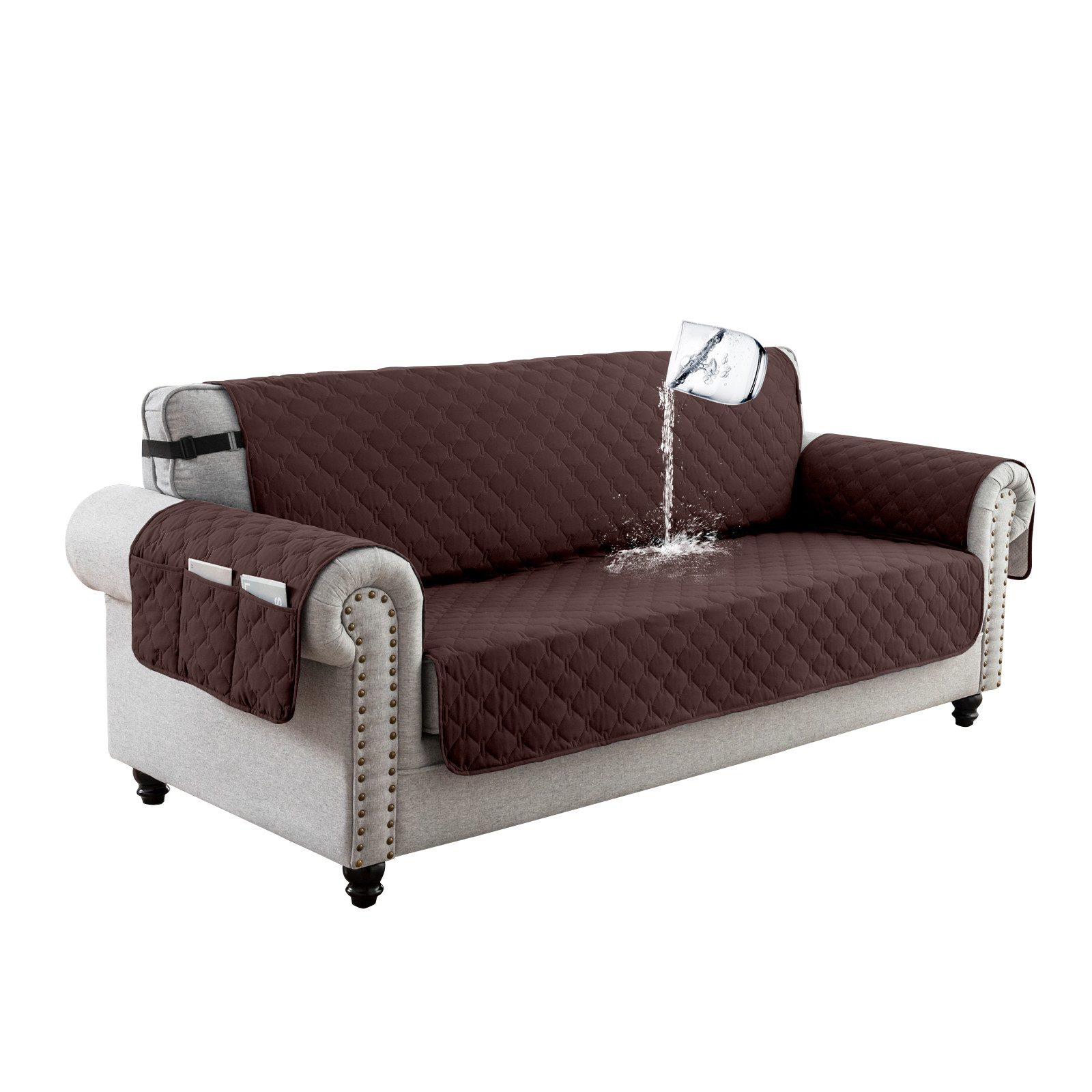 Qelus Sofahusse Sofaschoner Rutschfest,Dauerhaft Sofa überzug Wasserdicht Couchschoner, Seitentaschen, Waschbare, für Kinder, Haustiere, Hunde, Katzen