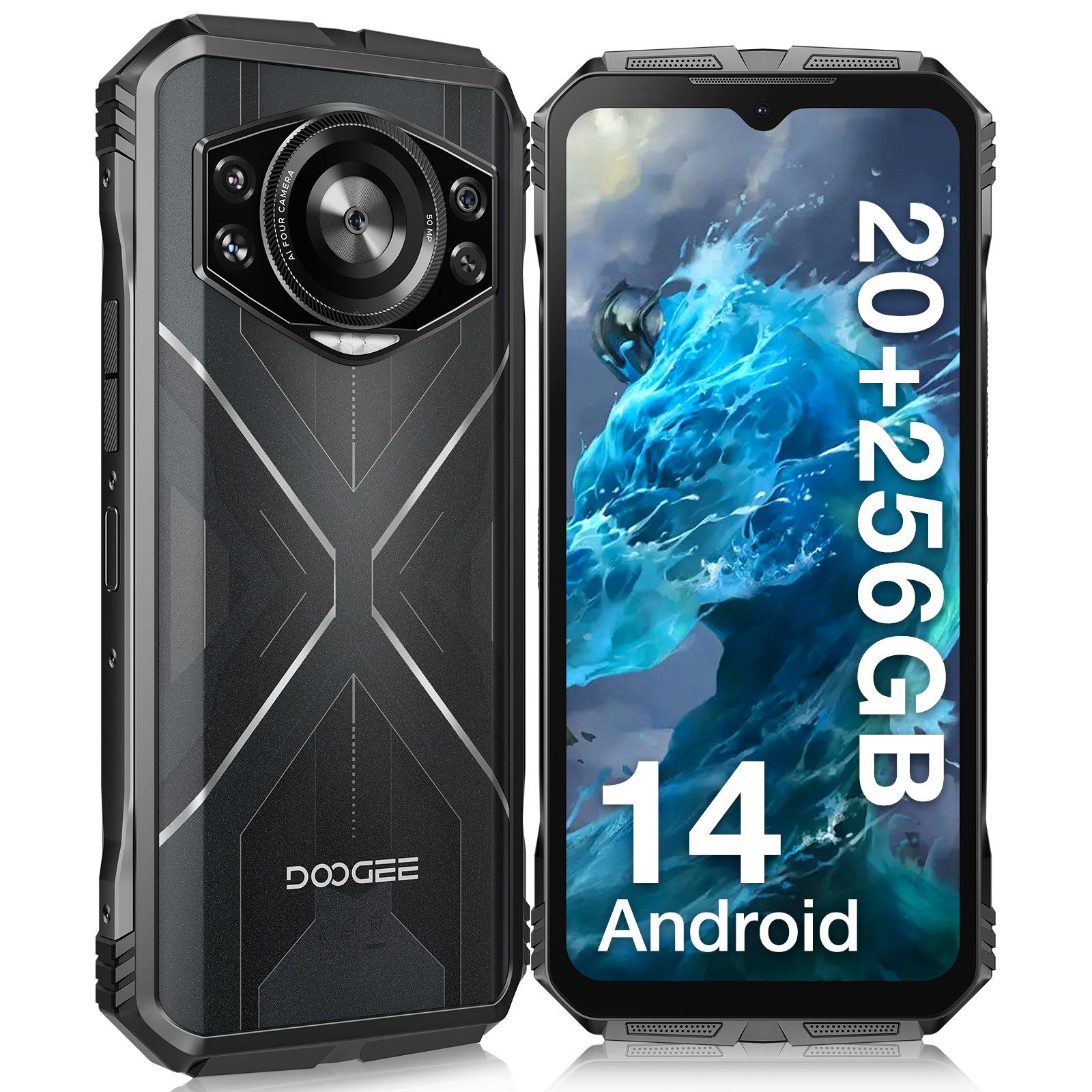 DOOGEE Scyber Outdoor Handy inkl. Handyhalterung, 256GB,10800mAh, 6.6'' Smartphone (6.6 Zoll, 256 GB Speicherplatz, 50 MP Kamera, IP68 Baustellenhandy mit 4G Dual SIM, OTG, NFC und GPS)