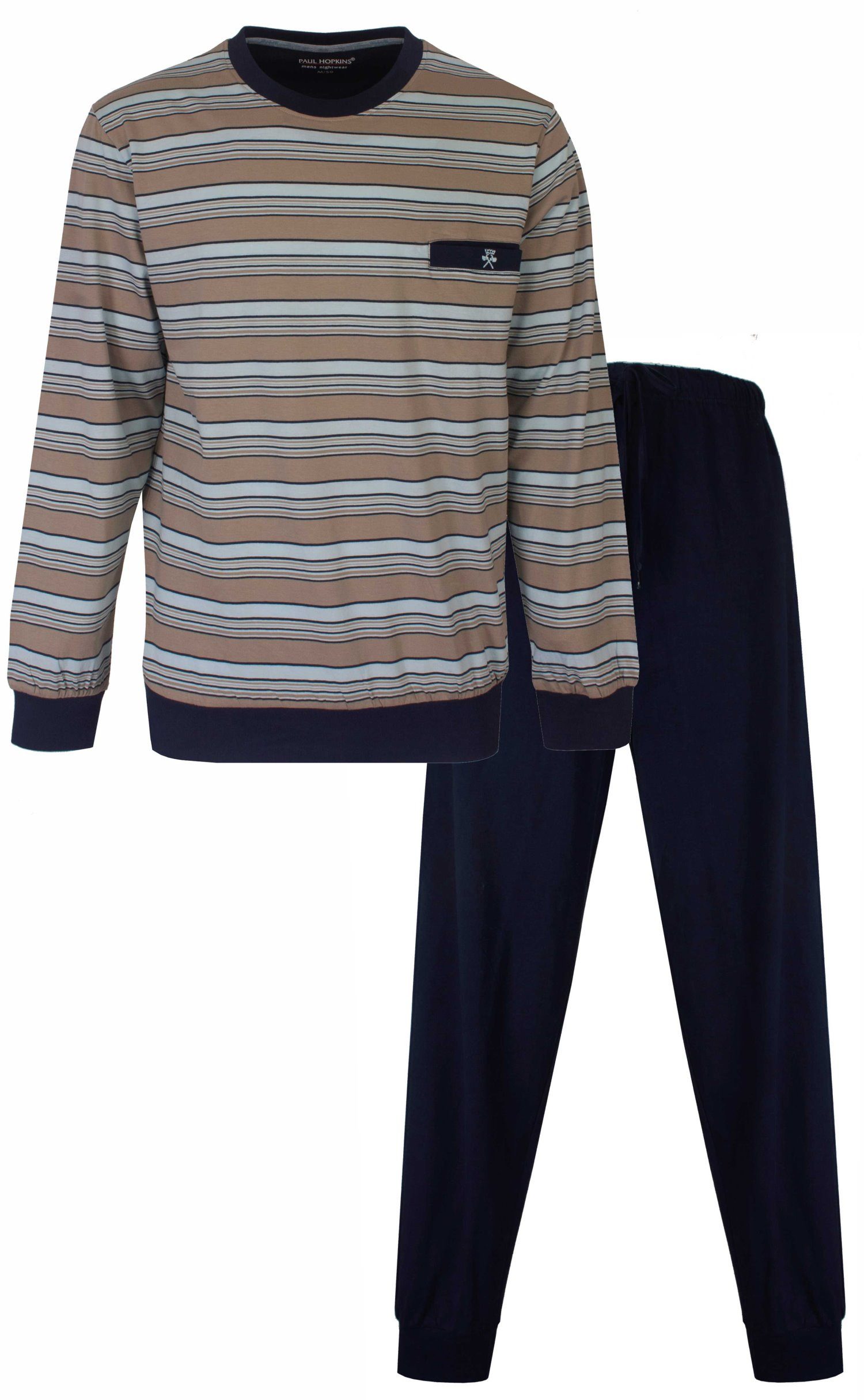 Paul Hopkins Schlafanzug Herren Pyjama lang mit Bündchen (2 tlg) Baumwolle günstig online kaufen