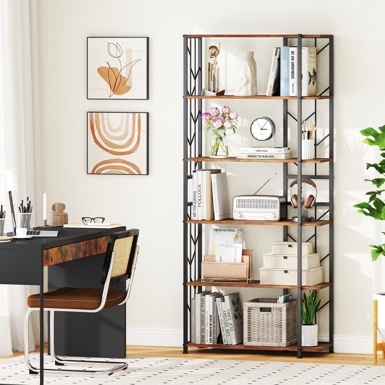 COSTWAY Bücherregal, geometrisches Standregal, 6-stöckig, Metallrahmen günstig online kaufen