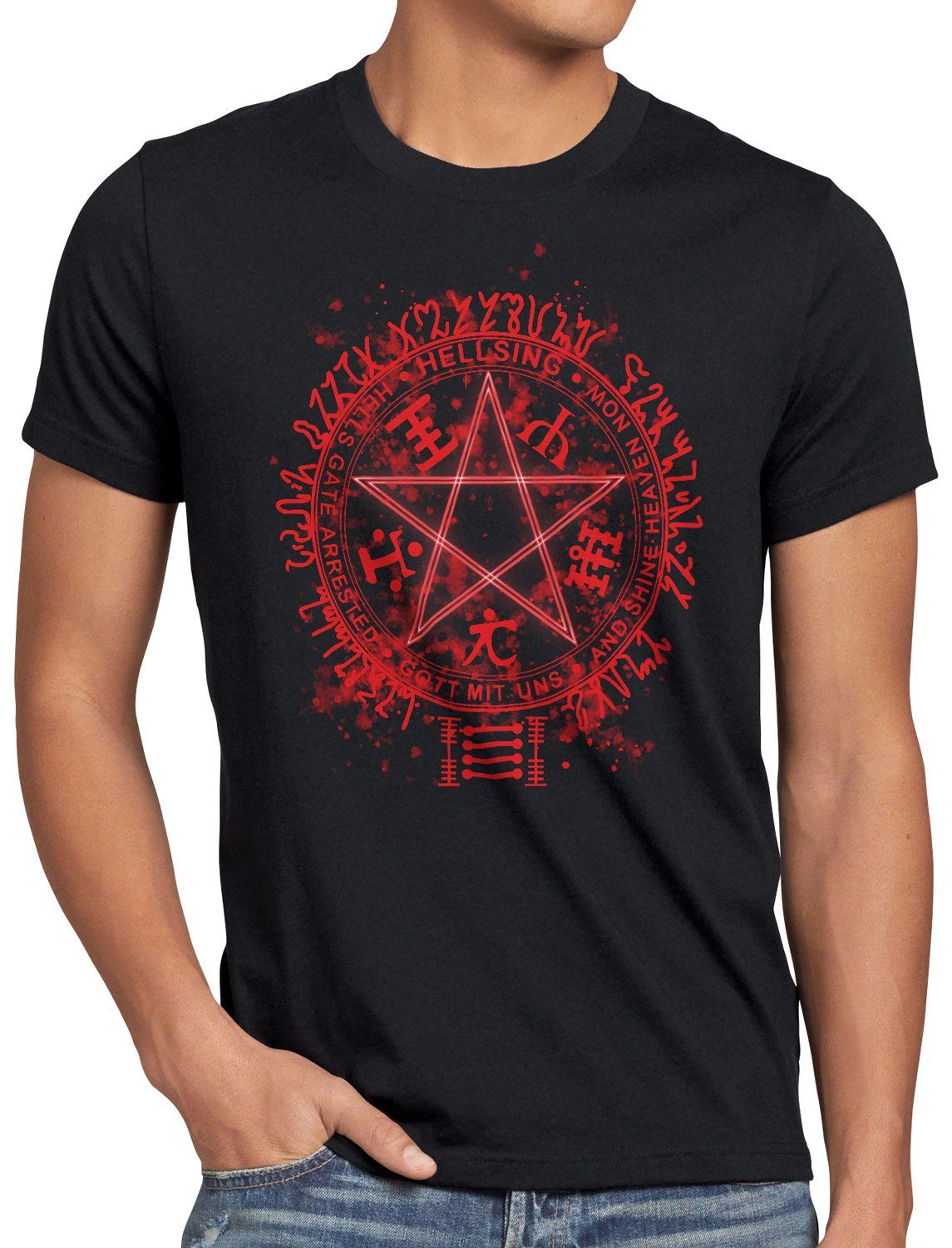 vampir Pentagramm anime style3 japan Herren T-Shirt manga Print-Shirt Hellsing