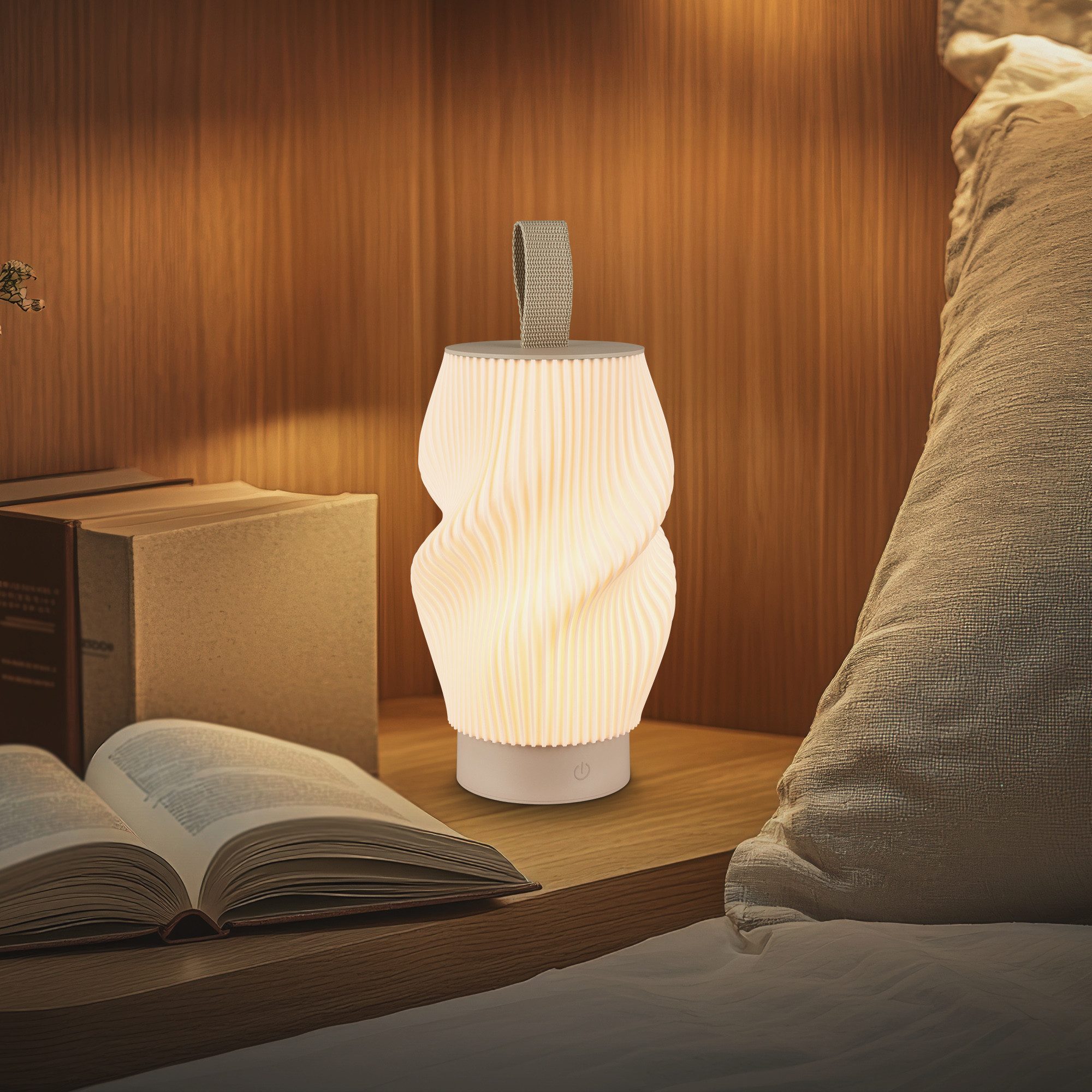 Briloner Leuchten LED Tischleuchte Design 3D-Druck Tischlampe kabellos Akku USB-C Touch dimmbar, LED wechselbar, 2700K, Akku tauschbar, Indoor/Outdoor, Wohnzimmer, Balkon