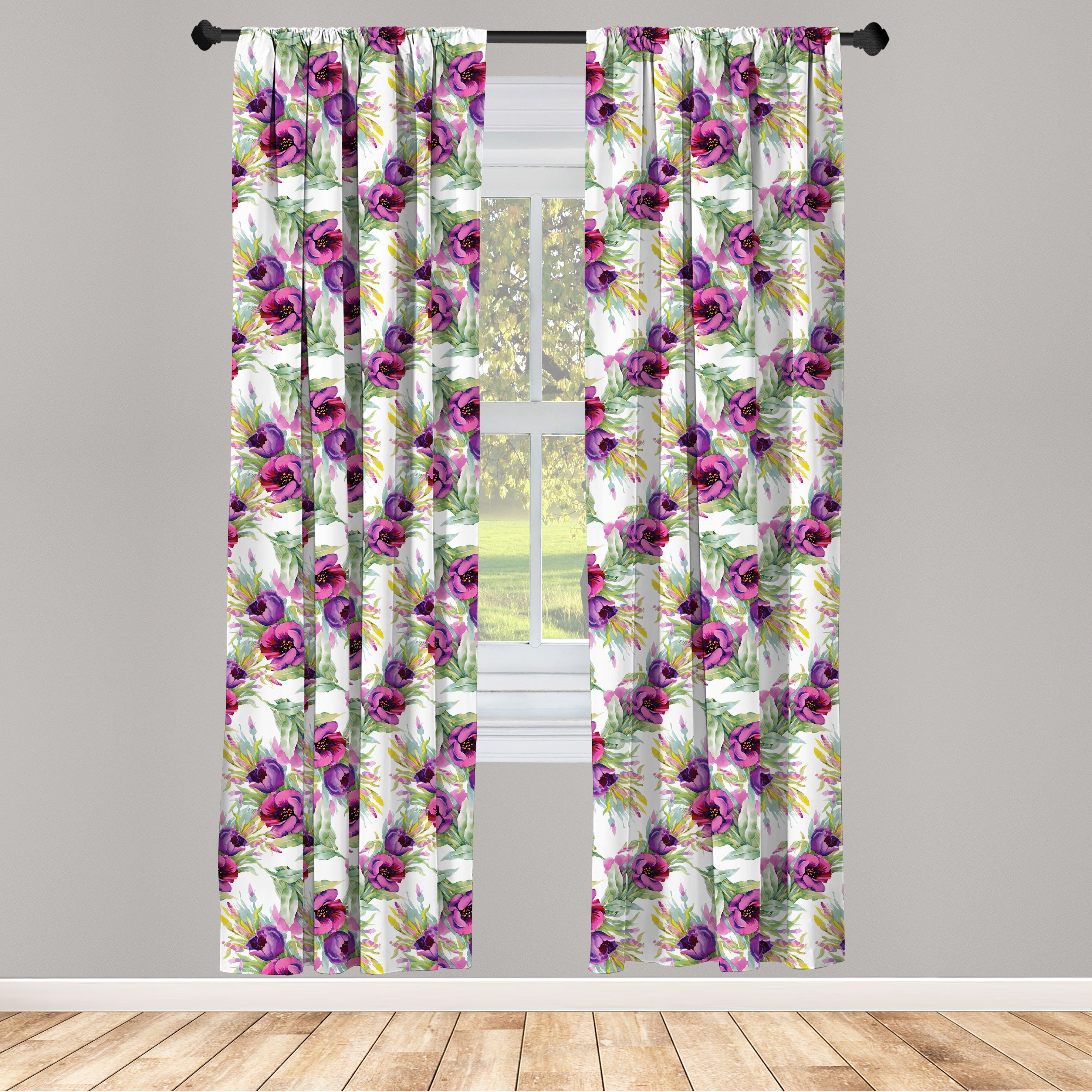 Gardine Vorhang für Wohnzimmer Schlafzimmer Dekor, Abakuhaus, Microfaser, Blumen Aquarell Blumenstrauß Blätter