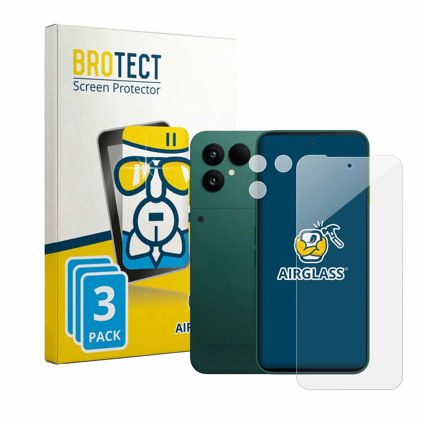 BROTECT Displayschutzglas Folie für Fairphone 6 (Display+Kamera), 3 Stück, Schutzfolie Glas Panzer Display Schutz klar