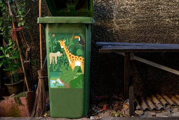 MuchoWow Wandsticker Dschungel - Giraffe - Tukan - Faultier (1 St), Mülleimer-aufkleber, Mülltonne, Sticker, Container, Abfalbehälter