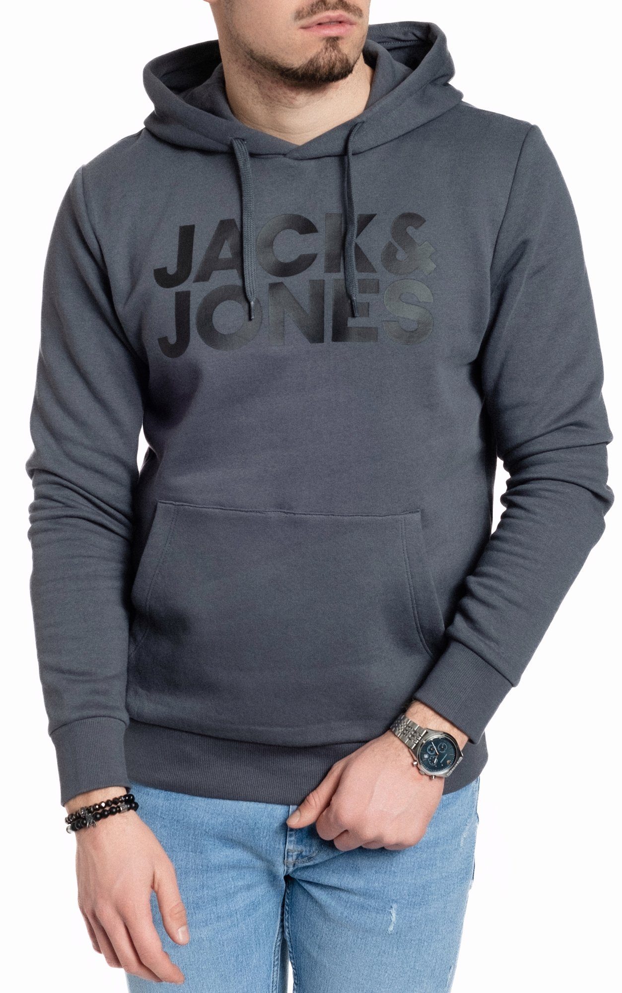 Jack & Jones Kängurutasche Kapuzensweatshirt mit Darkslate-Black