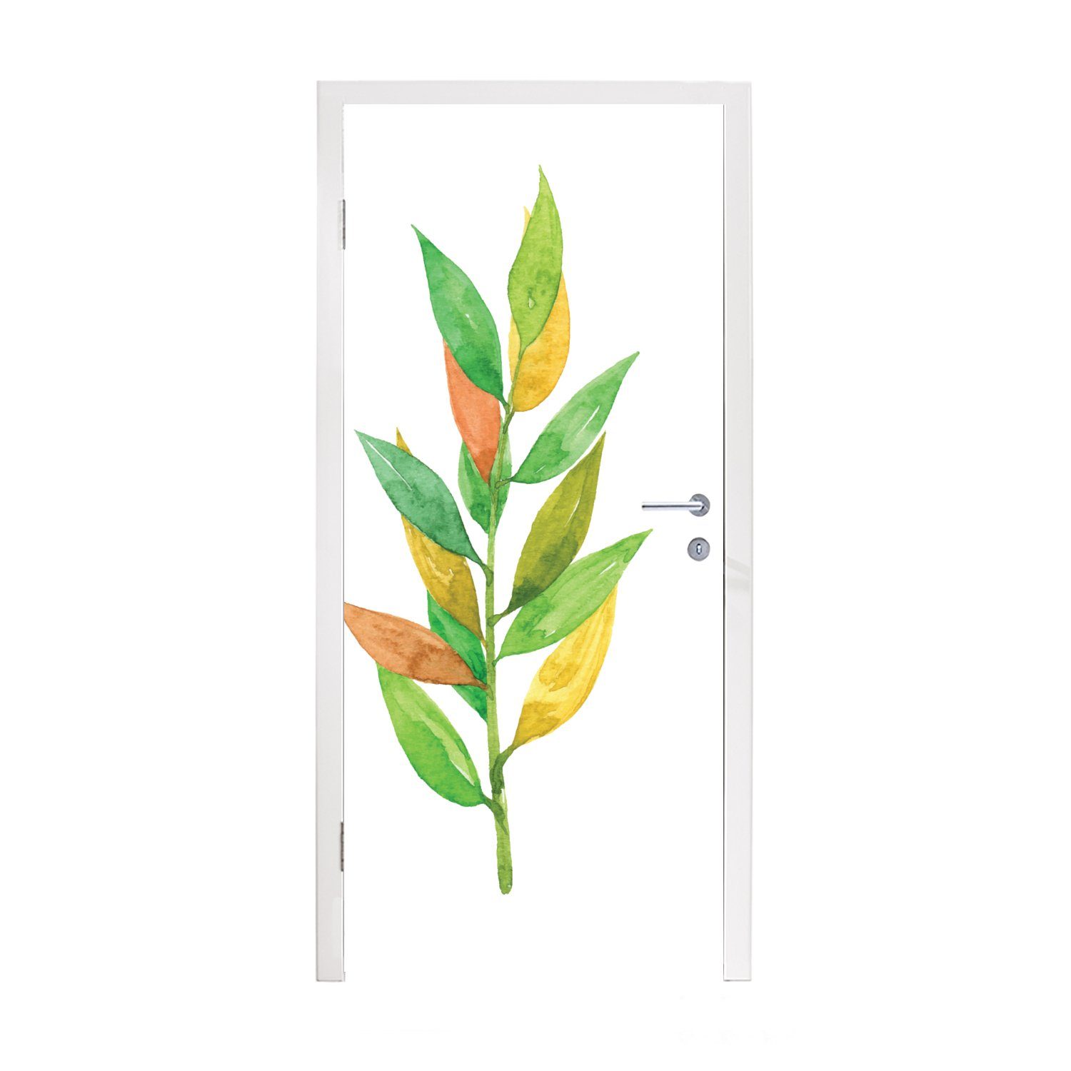 MuchoWow Türtapete Aquarelle - Blätter - Pflanzen, Matt, bedruckt, (1 St), Fototapete für Tür, Türaufkleber, 75x205 cm