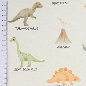 SCHÖNER LEBEN. Stoff Baumwollstoff Dekostoff Digital Dinosaurier mintgrün bunt 1,40m breit, Digitaldruck