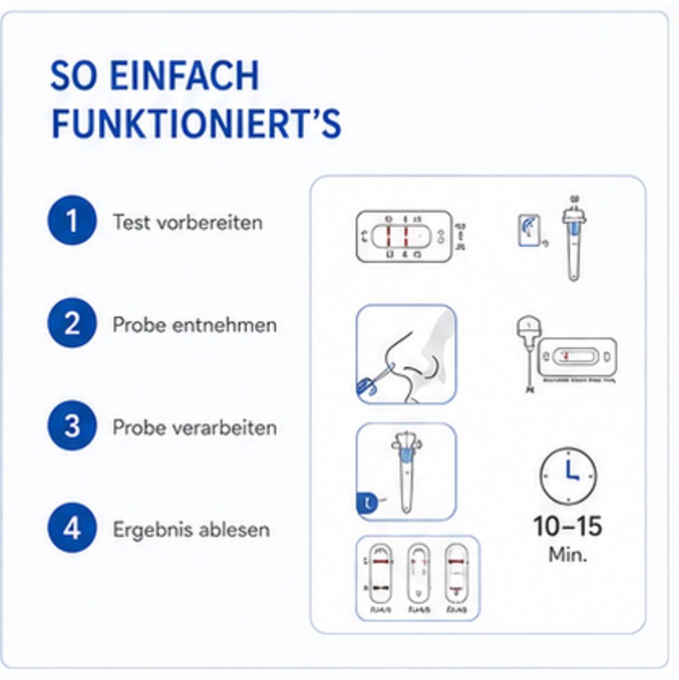 Safecare Bio-Tech Influenza-Schnelltest Erkältungstest - Corona + Influenza A/B 3in1 Schnelltest, 3 Messparameter, 5-tlg., Schnelles Ergebnis, einfache Handhabu – Bild 5 von 5